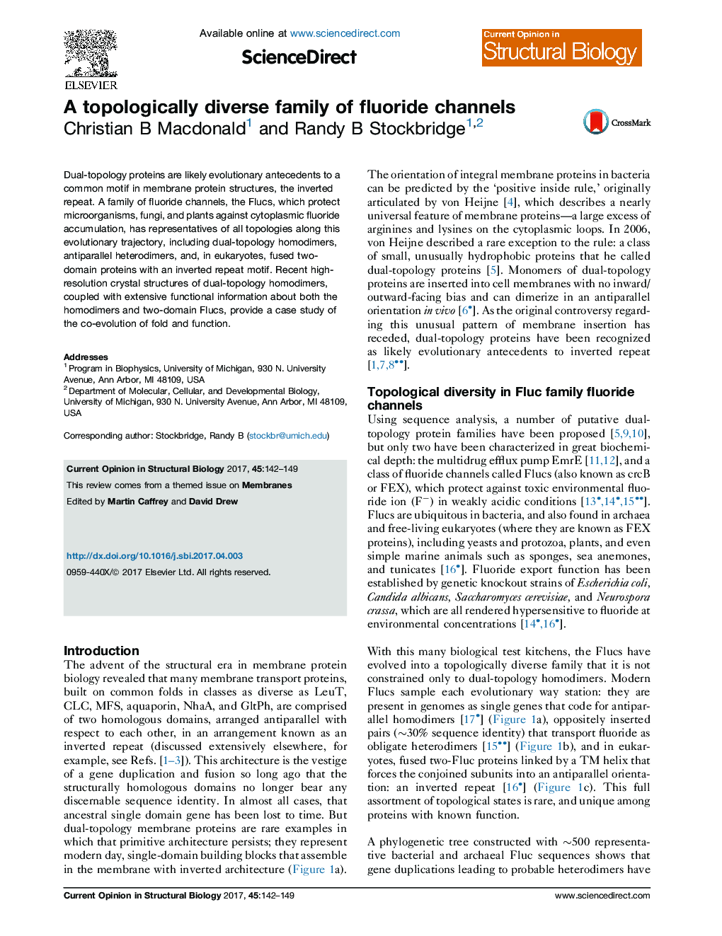 A topologically diverse family of fluoride channels