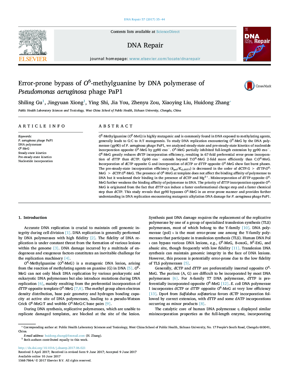 Error-prone bypass of O6-methylguanine by DNA polymerase of Pseudomonas aeruginosa phage PaP1