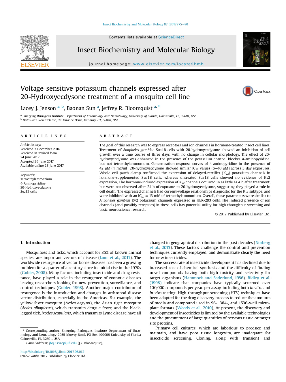 Voltage-sensitive potassium channels expressed after 20-Hydroxyecdysone treatment of a mosquito cell line