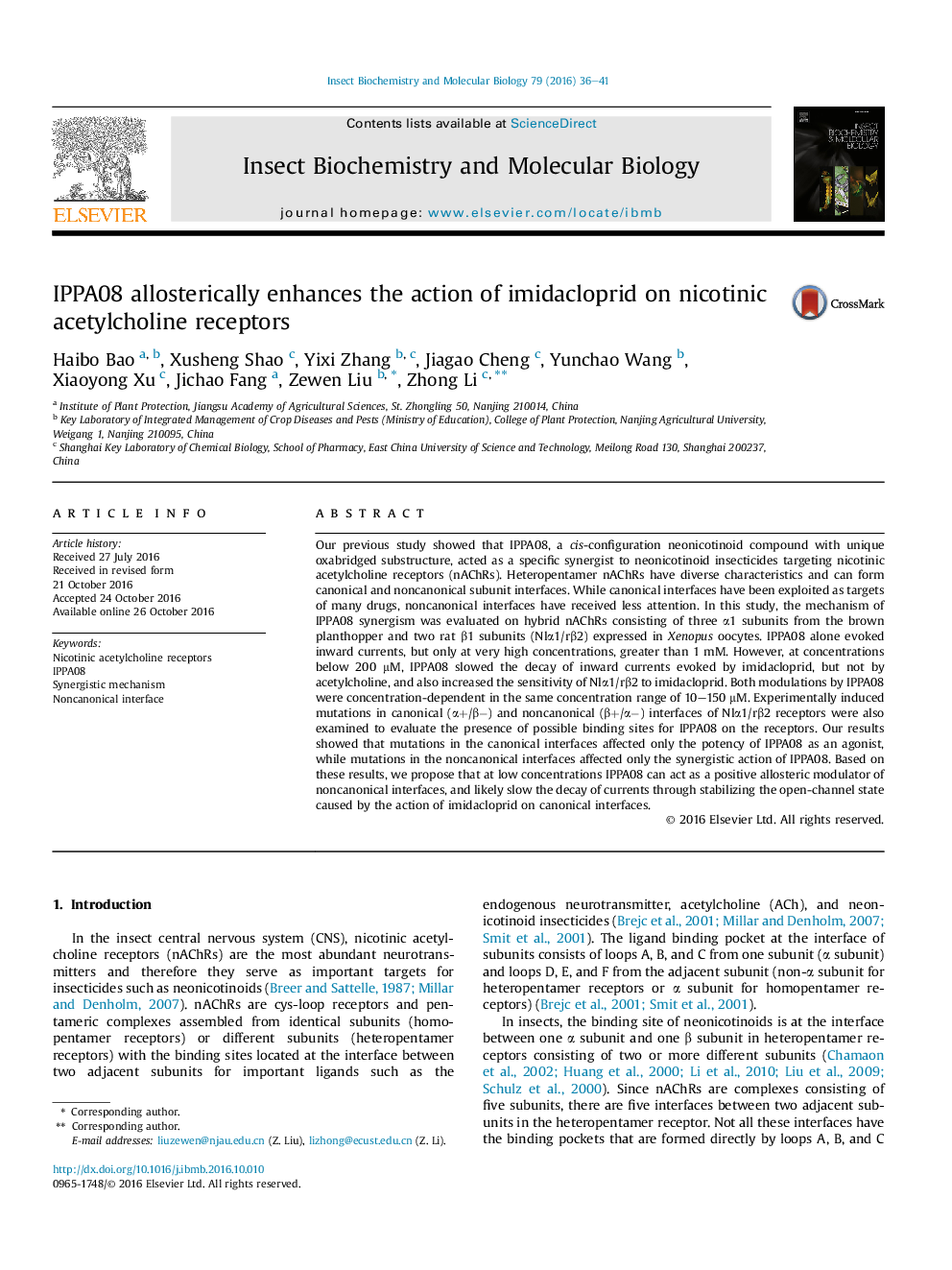 IPPA08 allosterically enhances the action of imidacloprid on nicotinic acetylcholine receptors