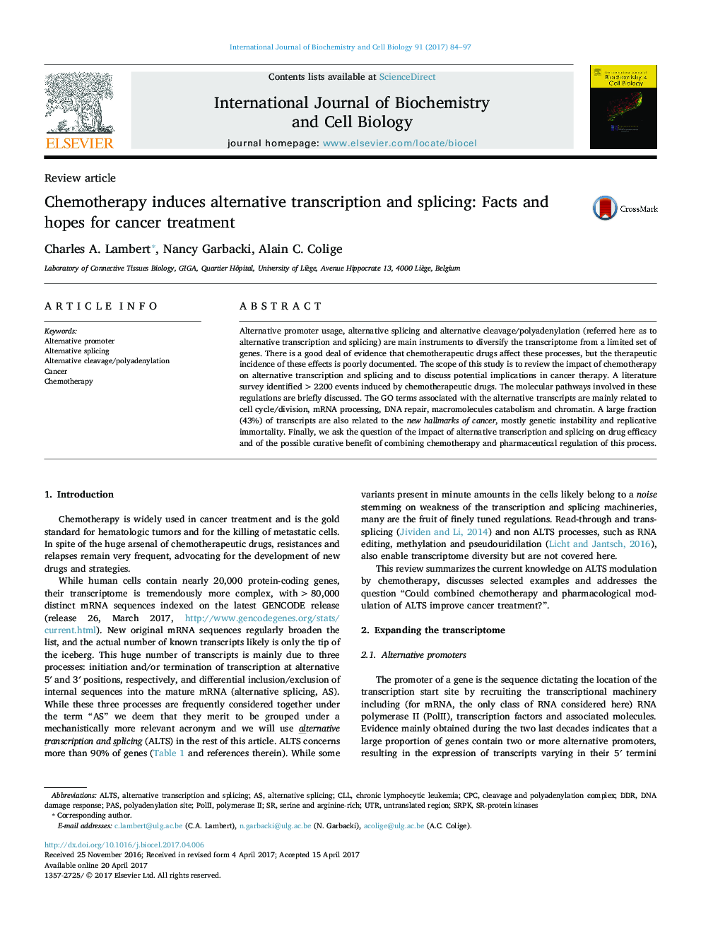 Review articleChemotherapy induces alternative transcription and splicing: Facts and hopes for cancer treatment