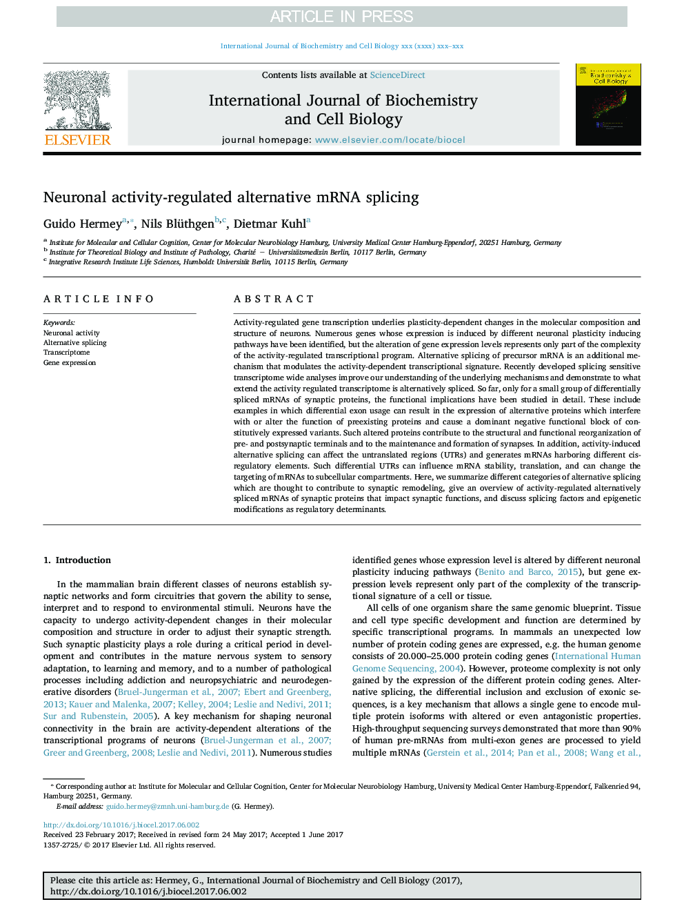 Neuronal activity-regulated alternative mRNA splicing