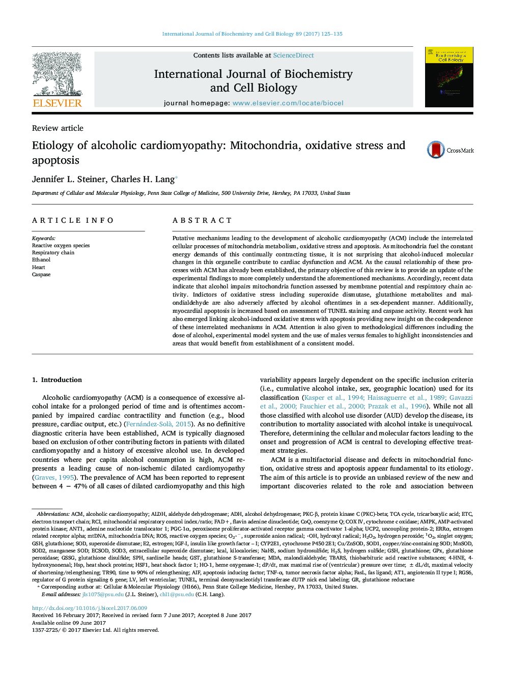 Etiology of alcoholic cardiomyopathy: Mitochondria, oxidative stress and apoptosis