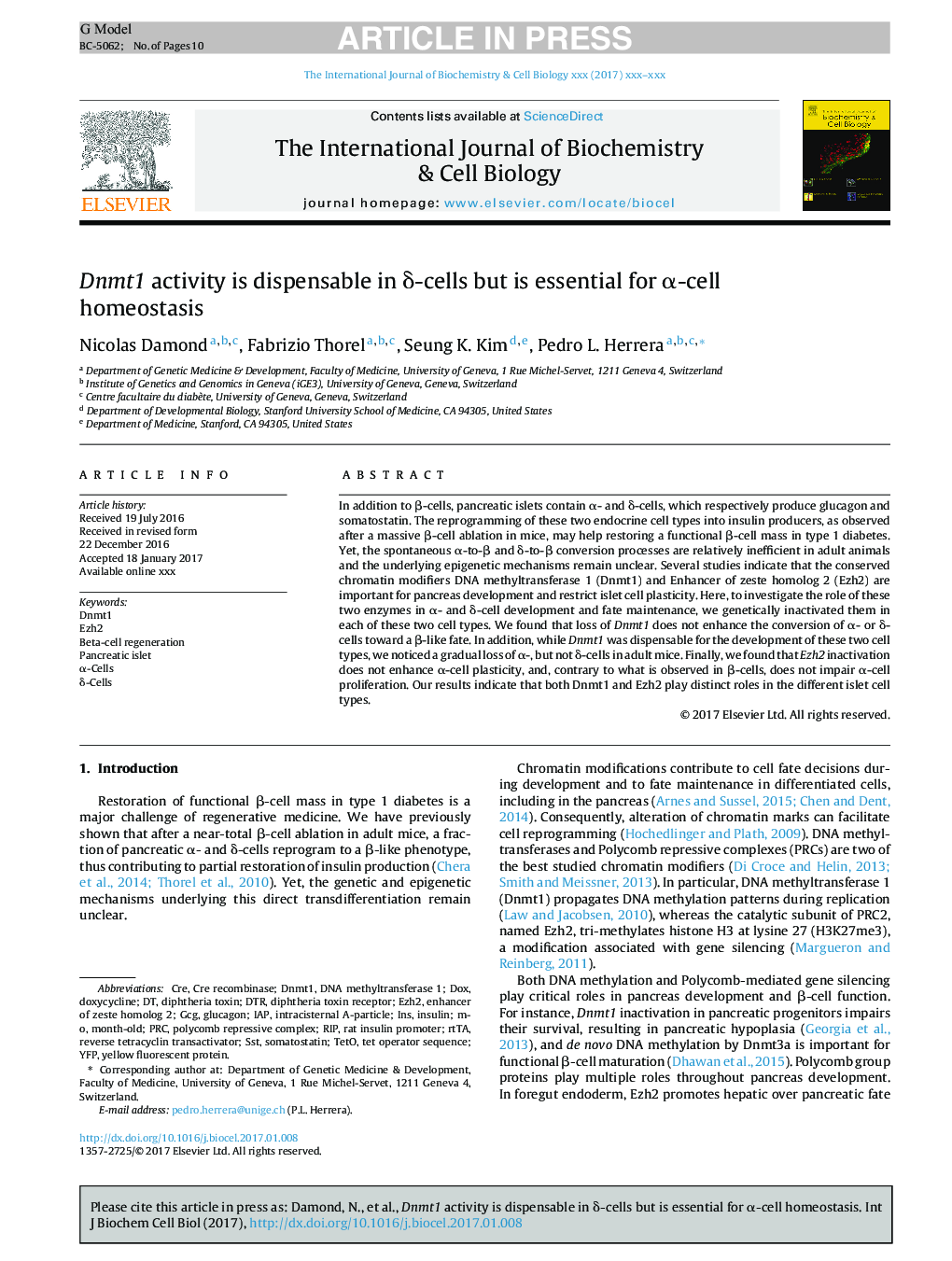 Dnmt1 activity is dispensable in Î´-cells but is essential for Î±-cell homeostasis