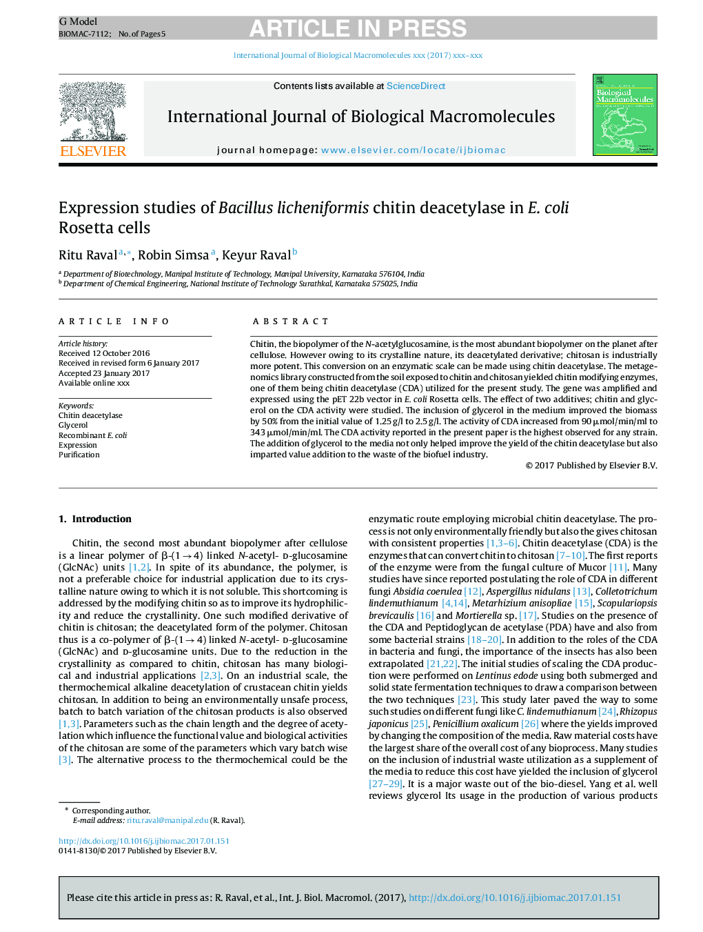 Expression studies of Bacillus licheniformis chitin deacetylase in E. coli Rosetta cells