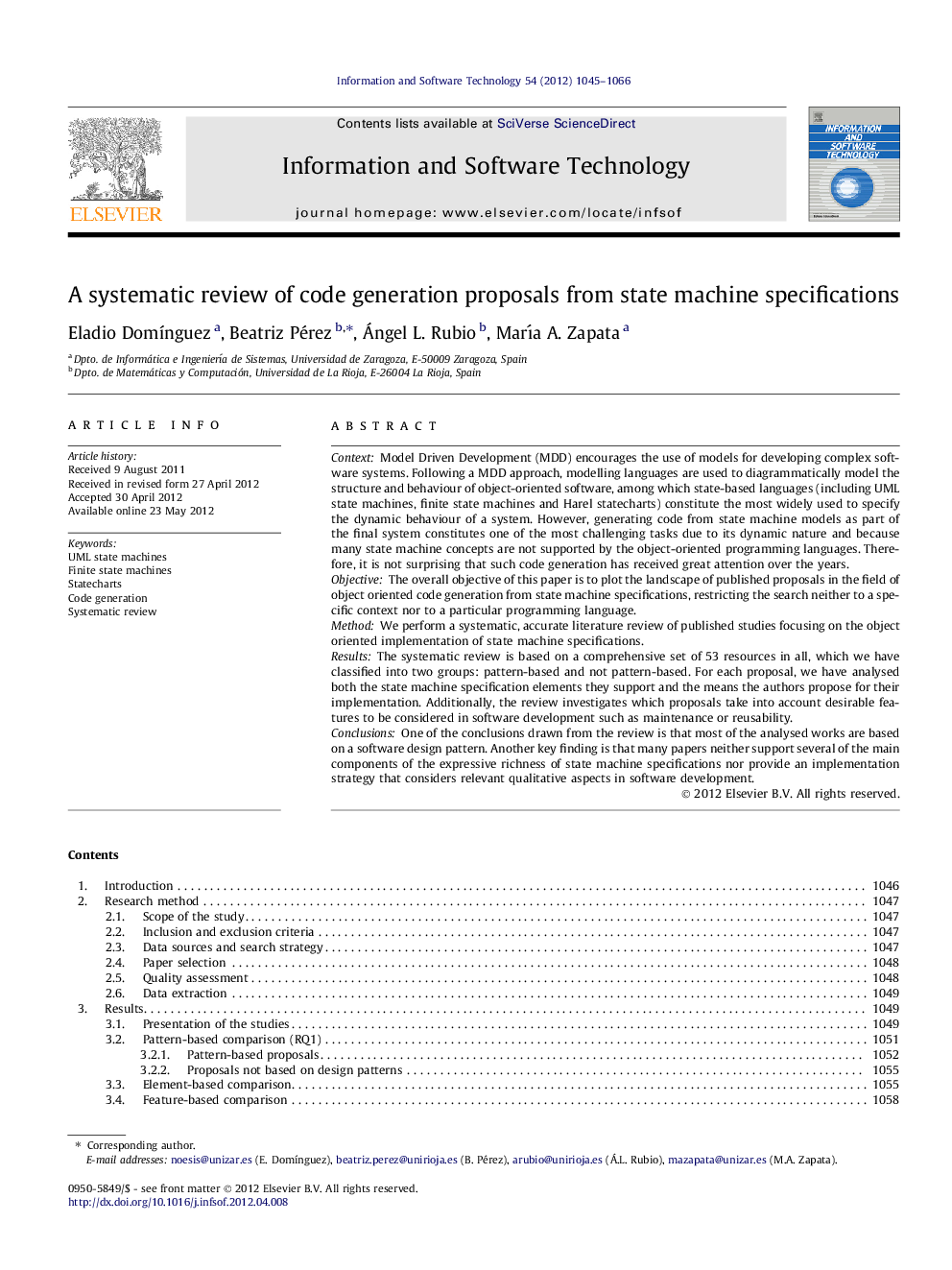 A systematic review of code generation proposals from state machine specifications