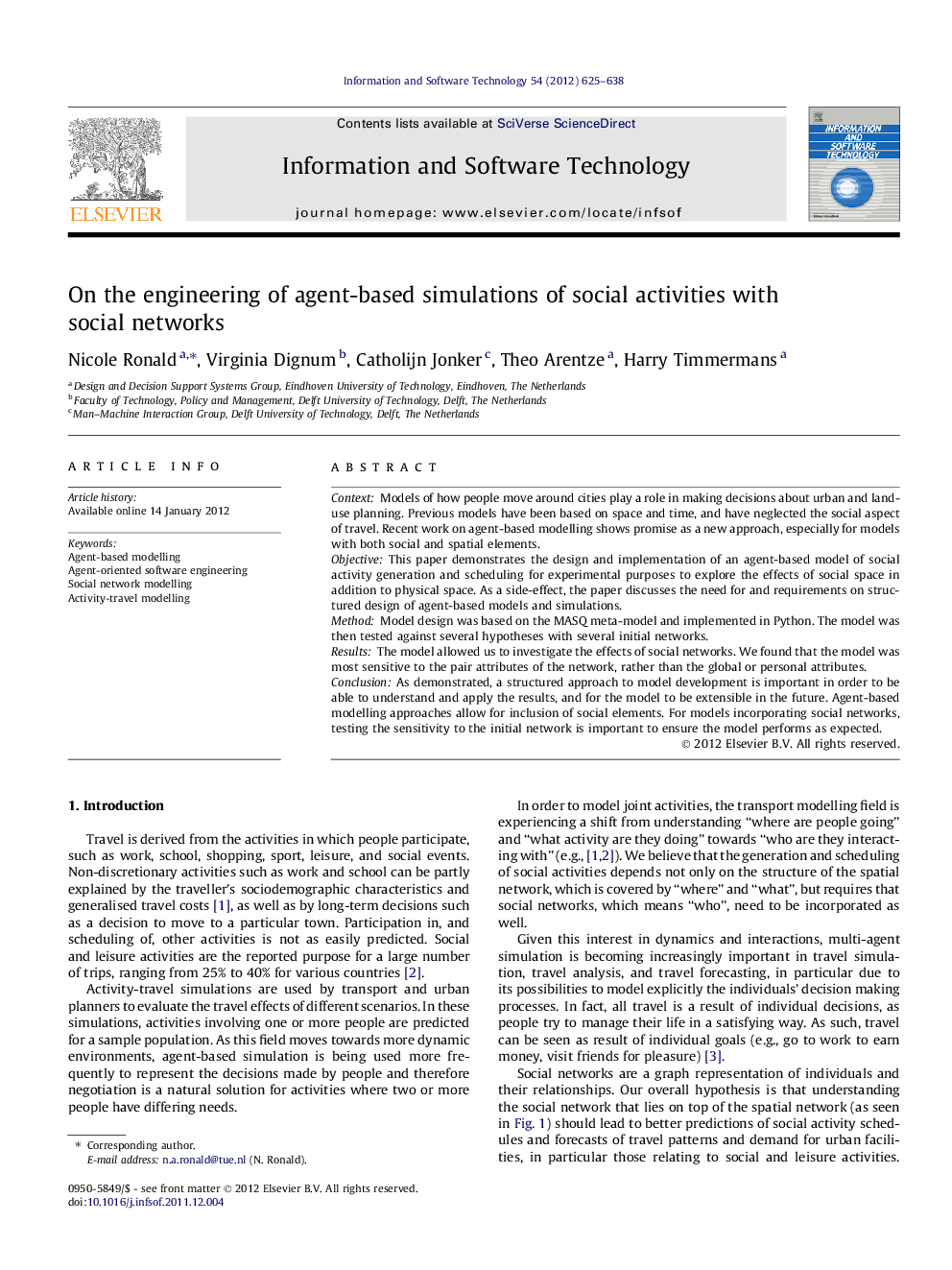 عکس صفحه اول مقاله: On the engineering of agent-based simulations of social activities with social networks On the engineering of agent-based simulations of social activities with social networks