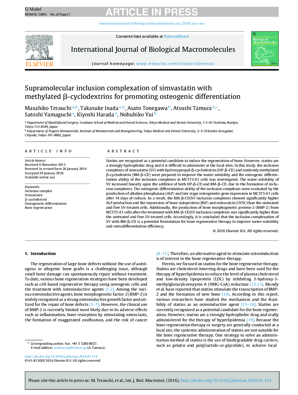 Supramolecular inclusion complexation of simvastatin with methylated Î²-cyclodextrins for promoting osteogenic differentiation