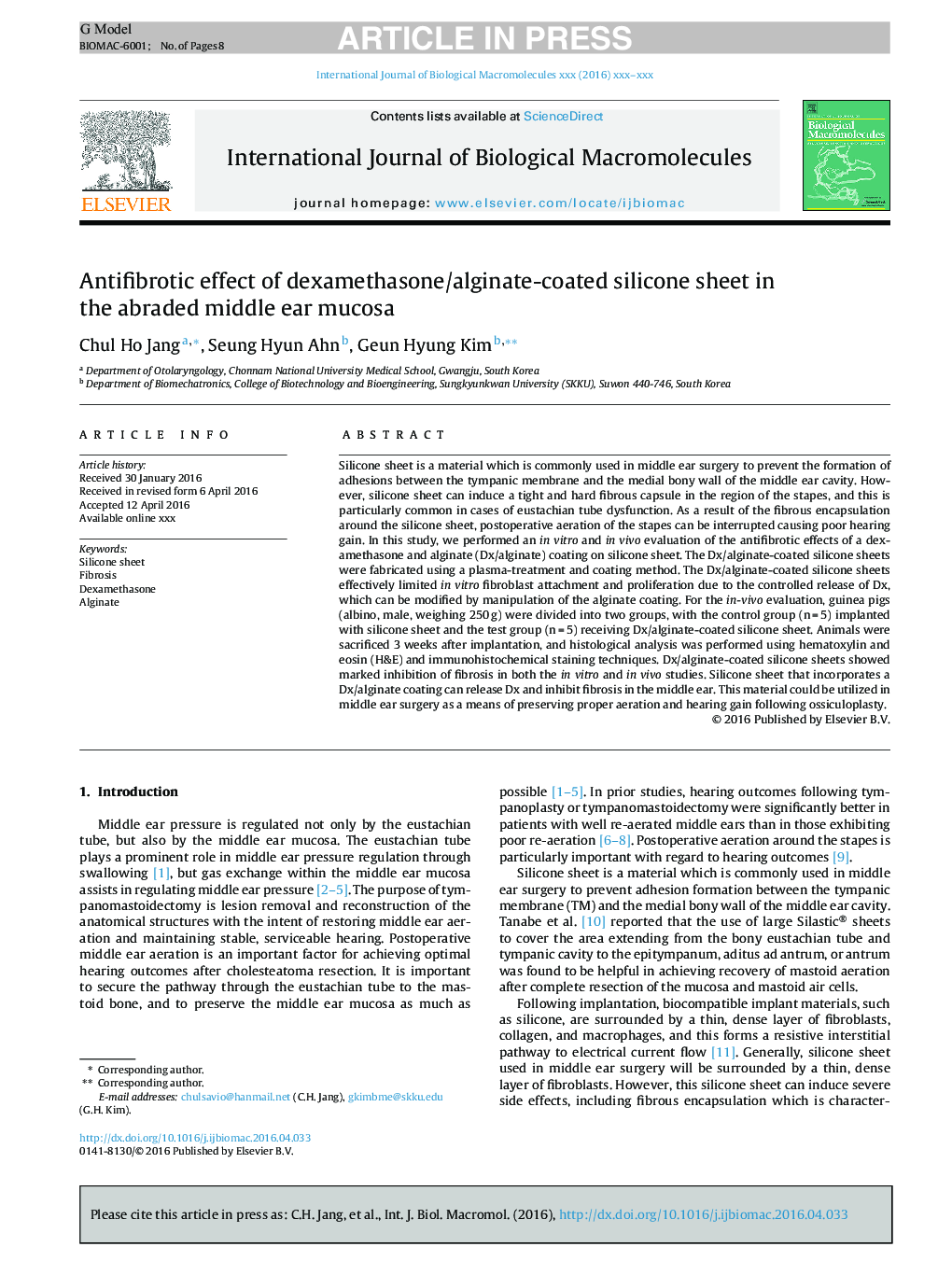 Antifibrotic effect of dexamethasone/alginate-coated silicone sheet in the abraded middle ear mucosa