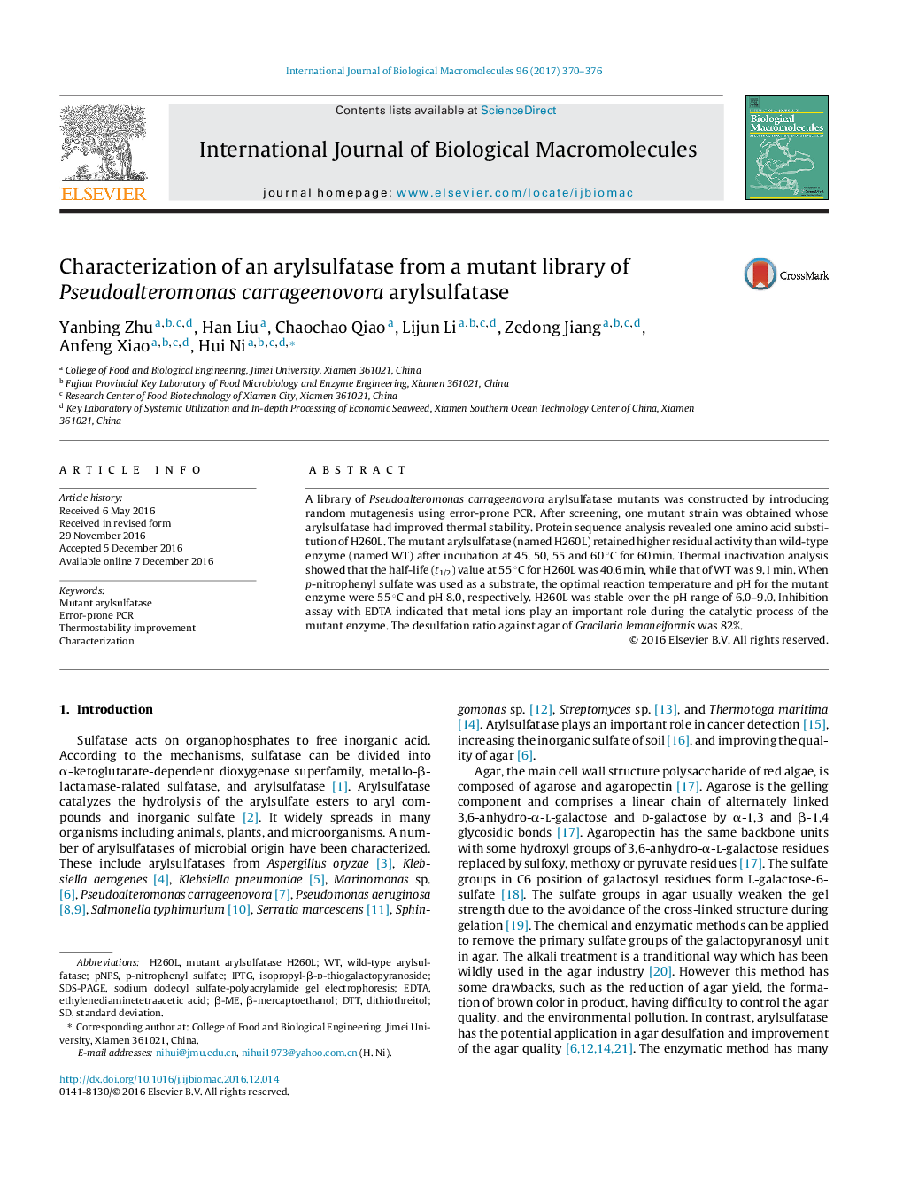 Characterization of an arylsulfatase from a mutant library of Pseudoalteromonas carrageenovora arylsulfatase