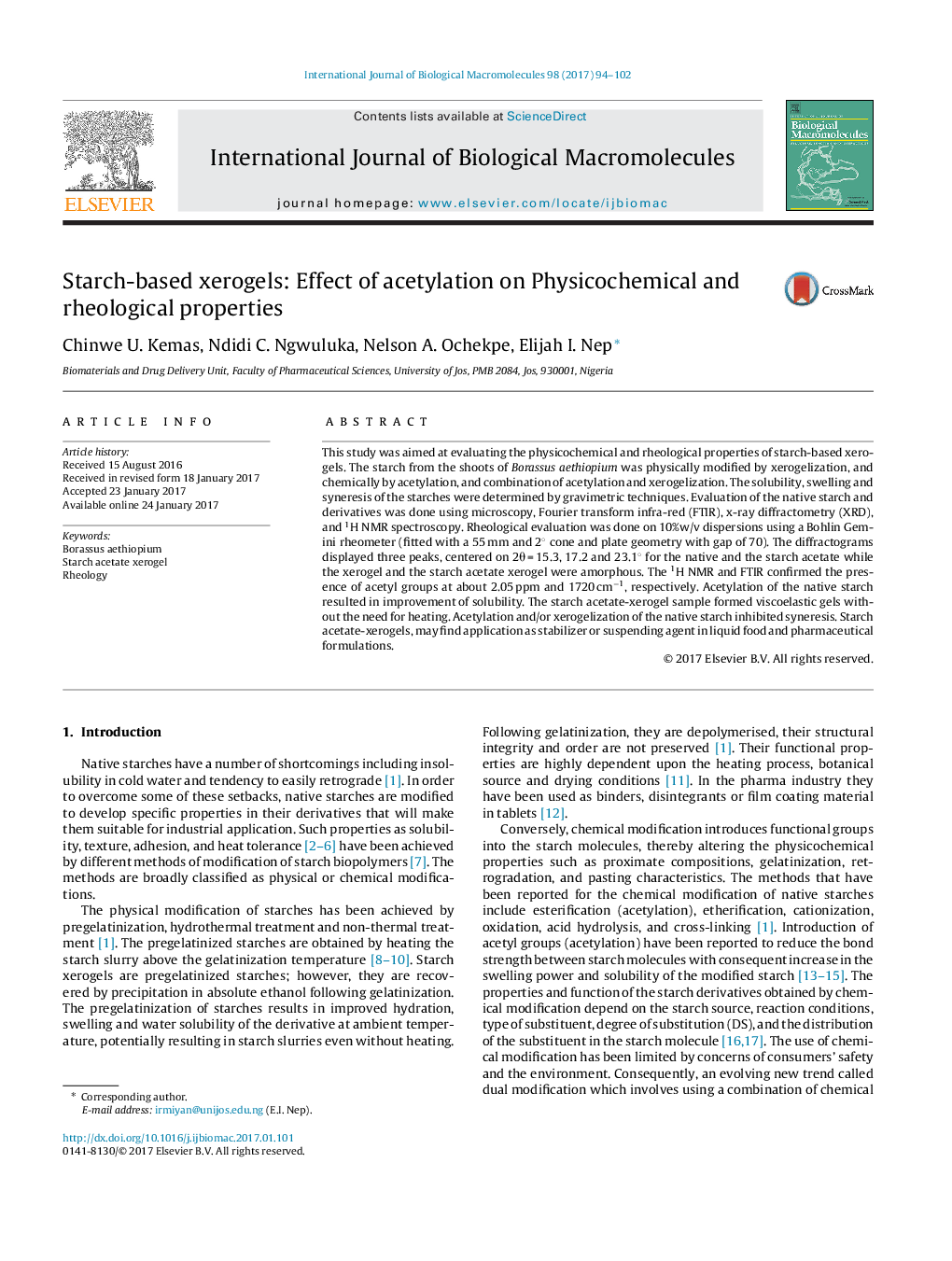 Starch-based xerogels: Effect of acetylation on Physicochemical and rheological properties