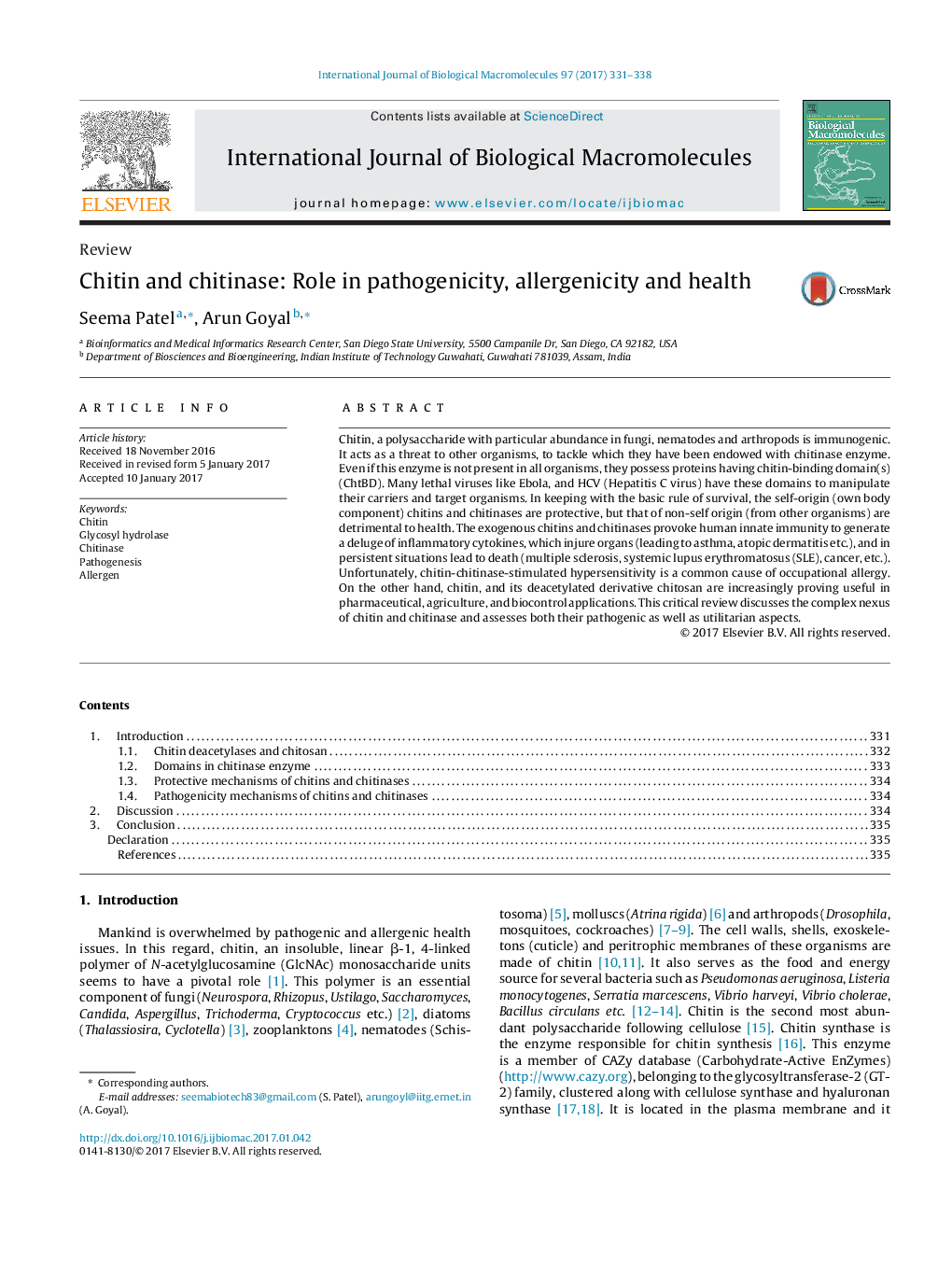 Chitin and chitinase: Role in pathogenicity, allergenicity and health