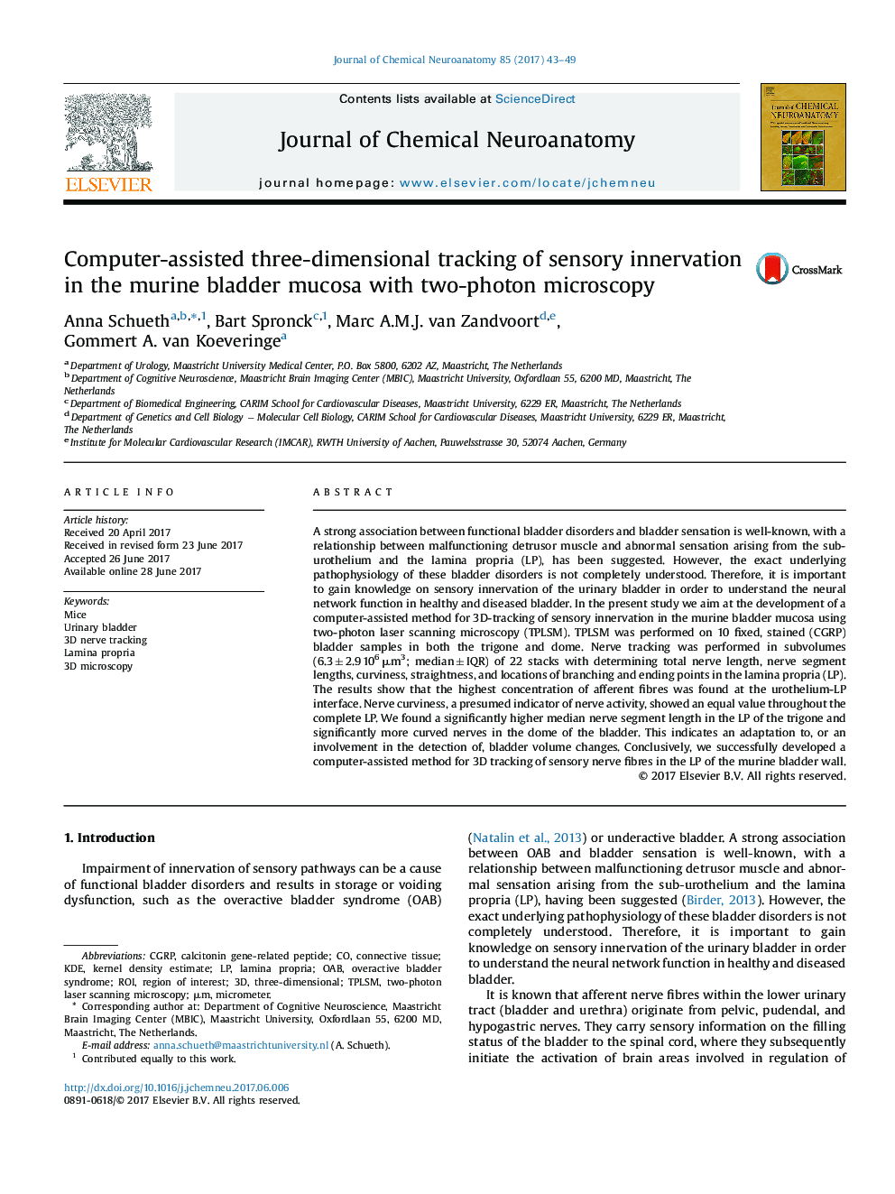 Computer-assisted three-dimensional tracking of sensory innervation in the murine bladder mucosa with two-photon microscopy