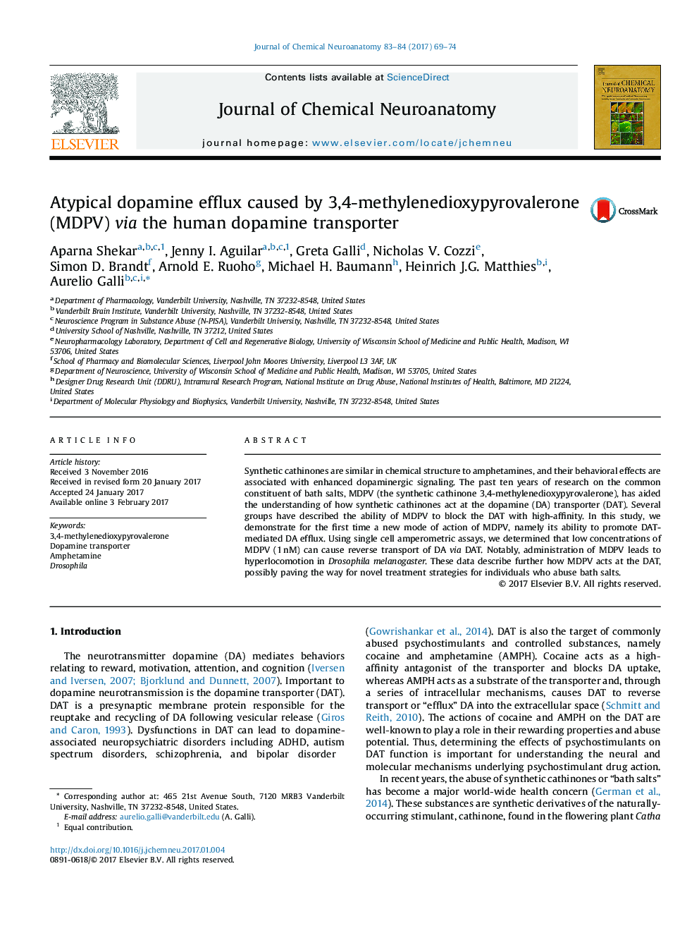 Atypical dopamine efflux caused by 3,4-methylenedioxypyrovalerone (MDPV) via the human dopamine transporter