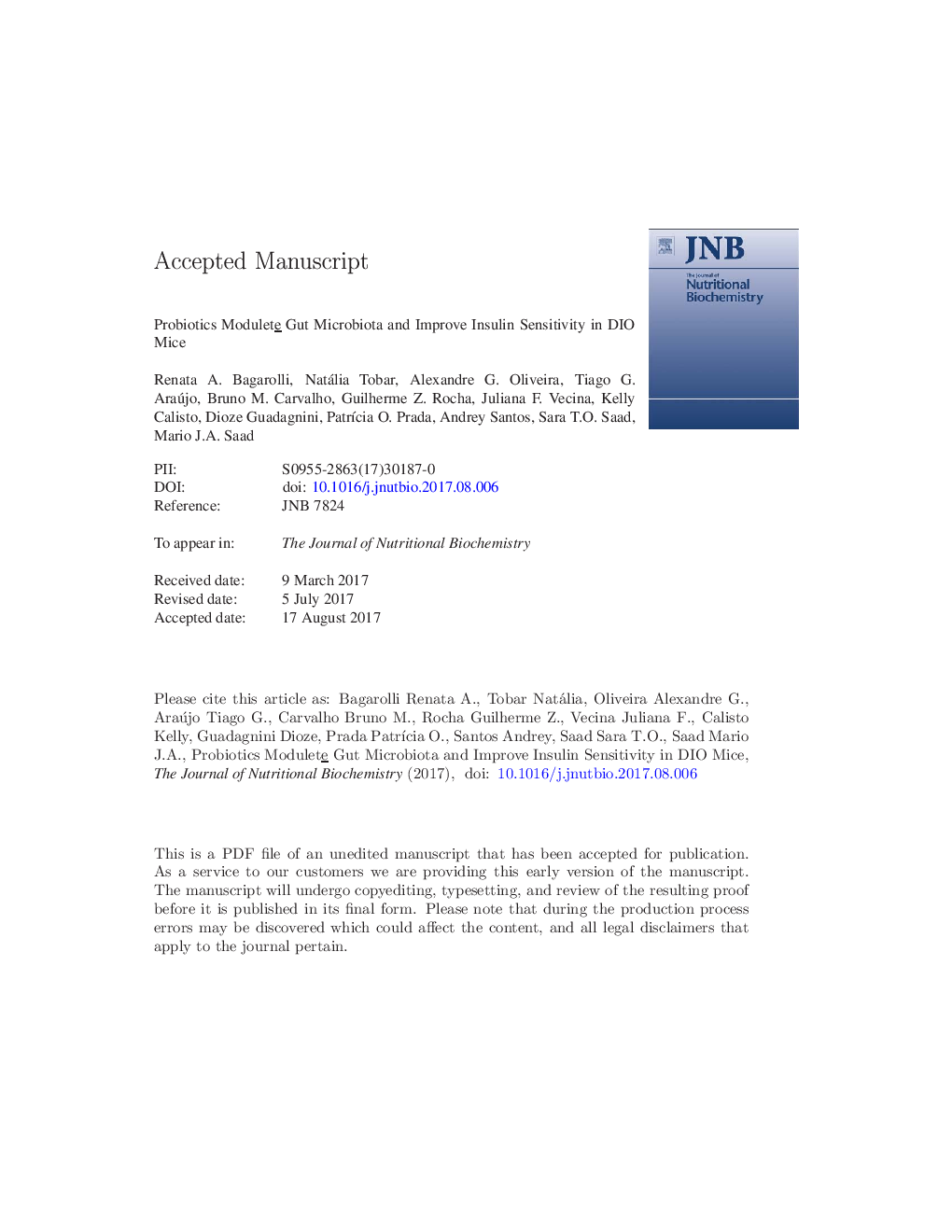 Probiotics modulate gut microbiota and improve insulin sensitivity in DIO mice