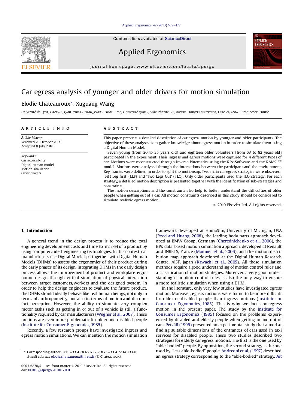 Car egress analysis of younger and older drivers for motion simulation