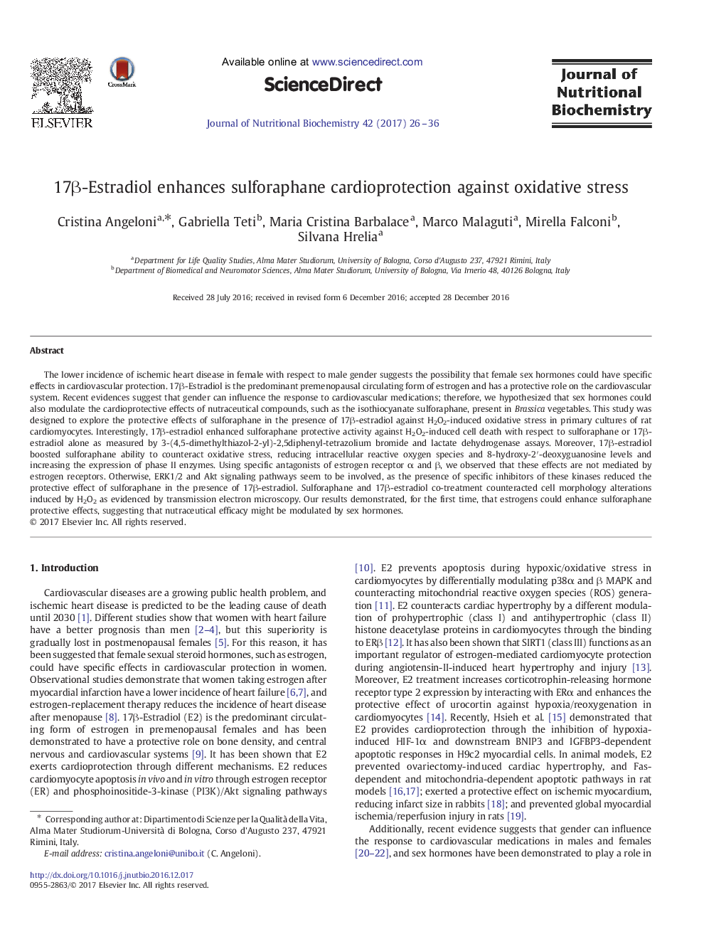 17Î²-Estradiol enhances sulforaphane cardioprotection against oxidative stress