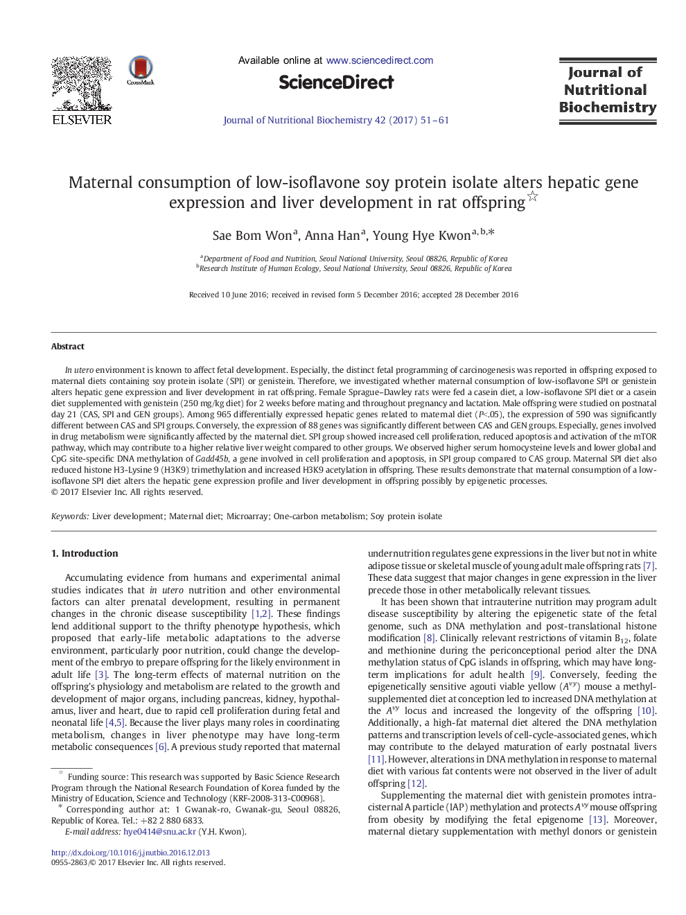 Maternal consumption of low-isoflavone soy protein isolate alters hepatic gene expression and liver development in rat offspring