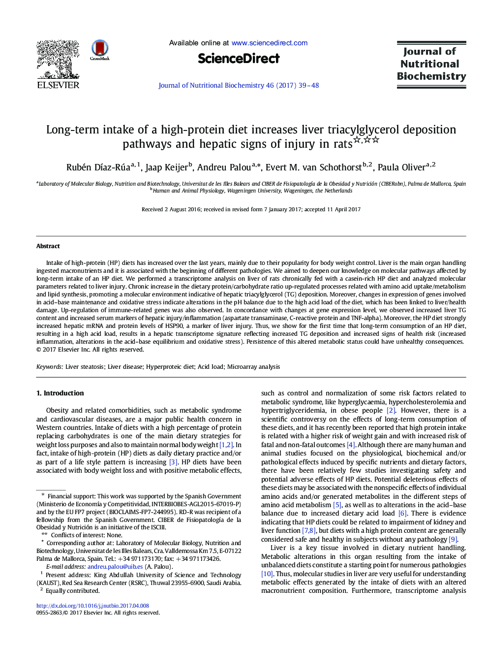 Long-term intake of a high-protein diet increases liver triacylglycerol deposition pathways and hepatic signs of injury in rats