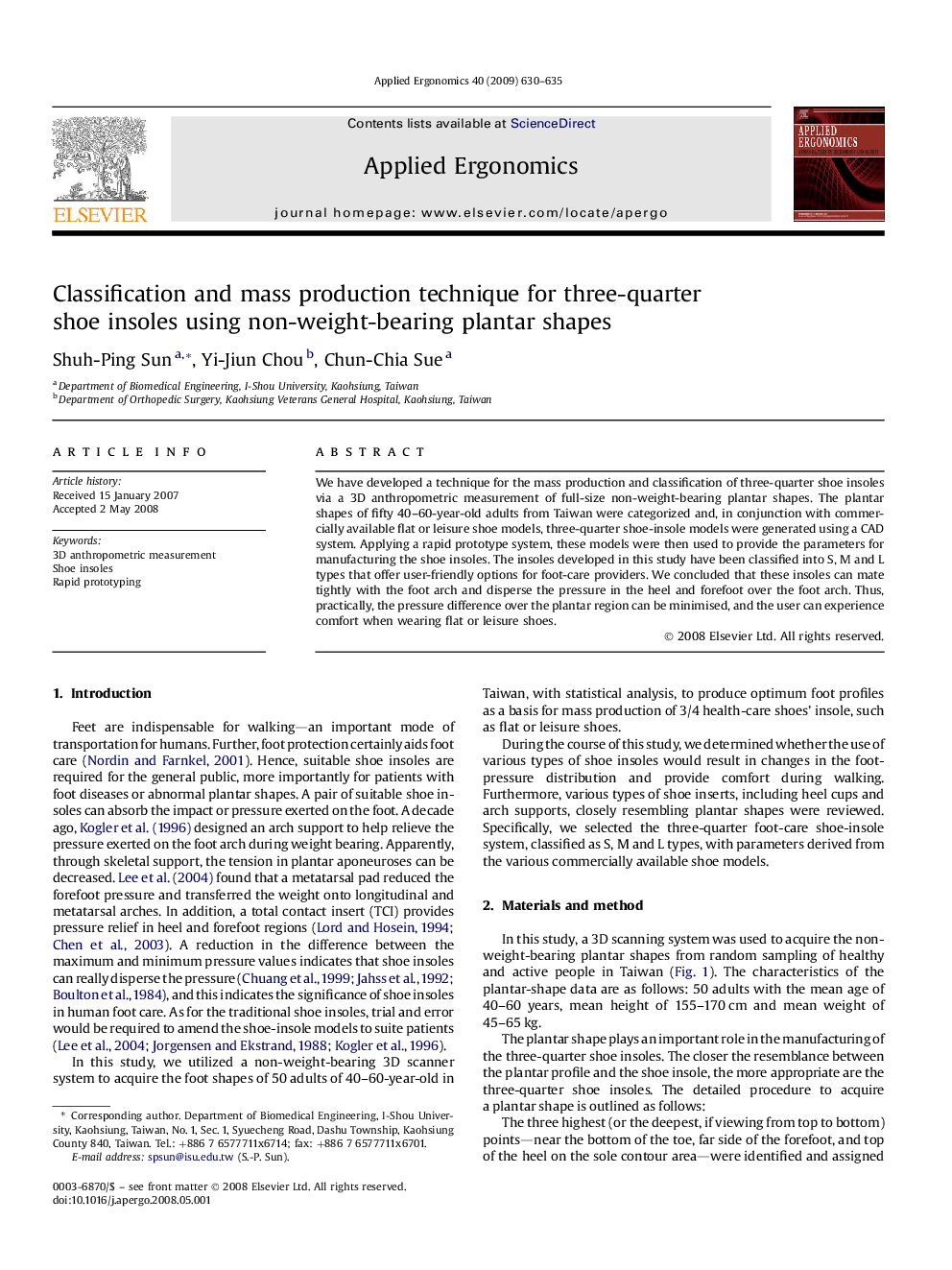 Classification and mass production technique for three-quarter shoe insoles using non-weight-bearing plantar shapes