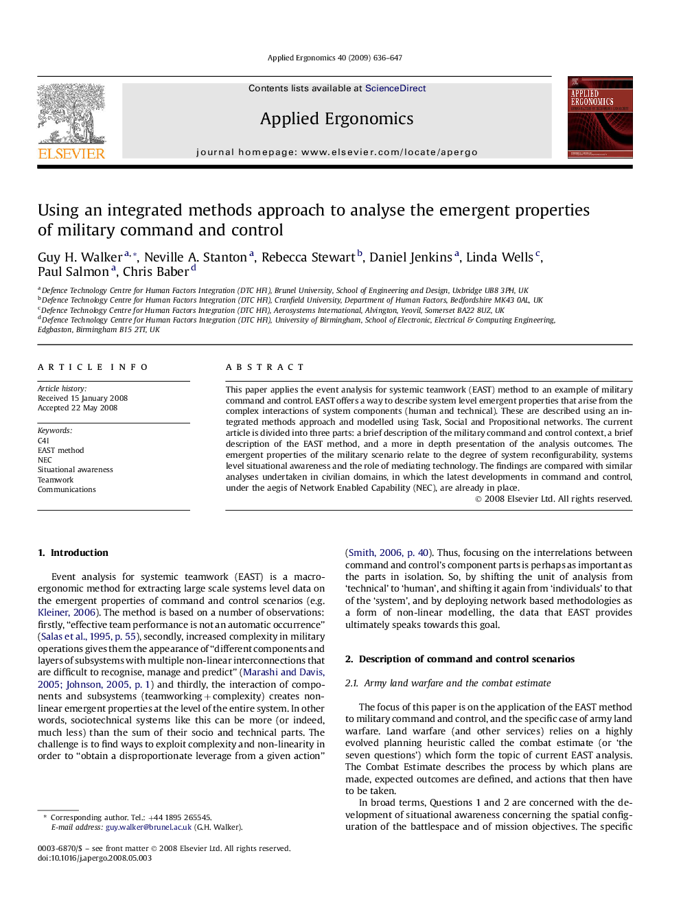 Using an integrated methods approach to analyse the emergent properties of military command and control