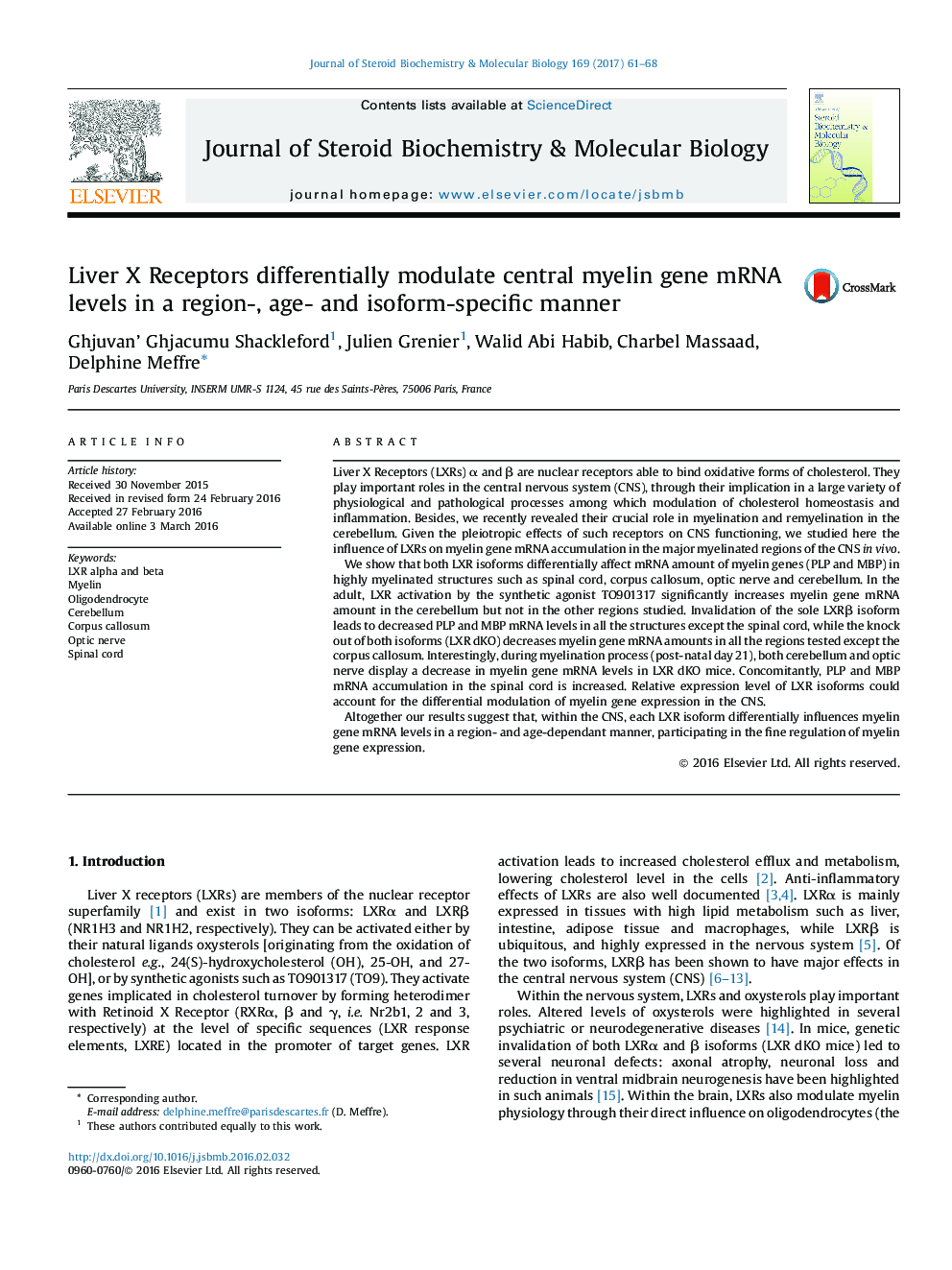 Liver X Receptors differentially modulate central myelin gene mRNA levels in a region-, age- and isoform-specific manner