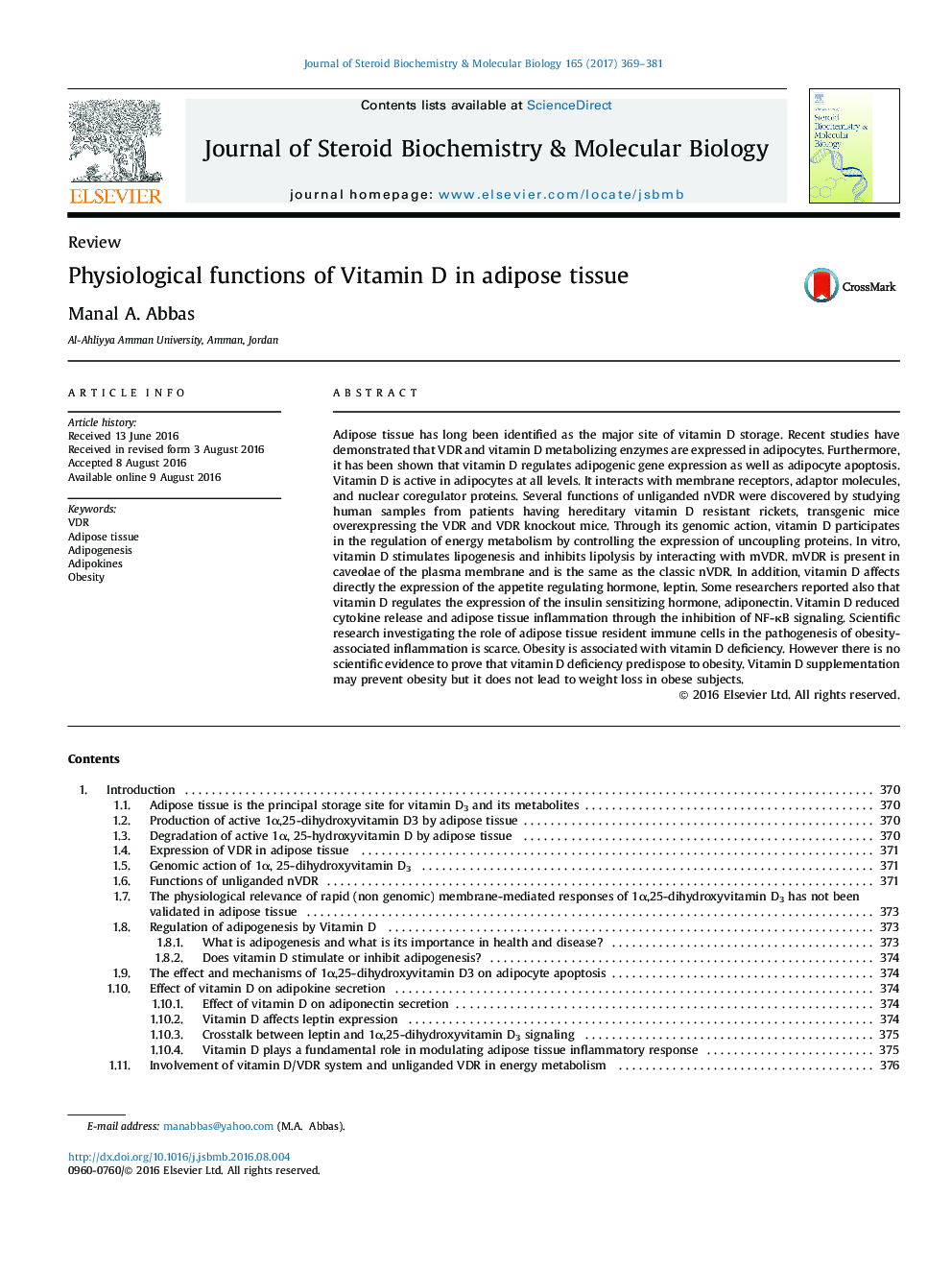 ReviewPhysiological functions of Vitamin D in adipose tissue