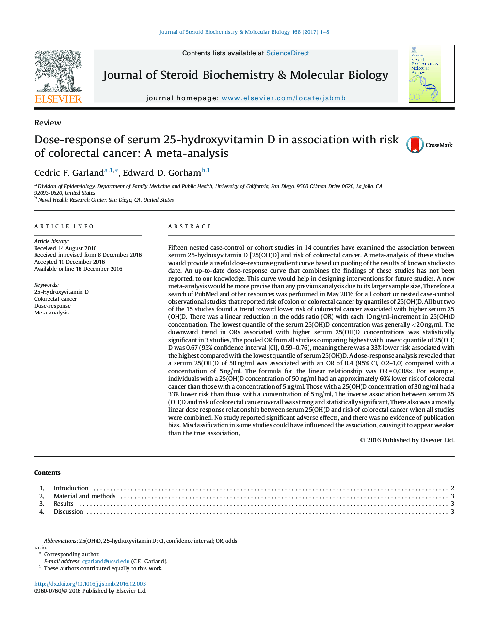 ReviewDose-response of serum 25-hydroxyvitamin D in association with risk of colorectal cancer: A meta-analysis