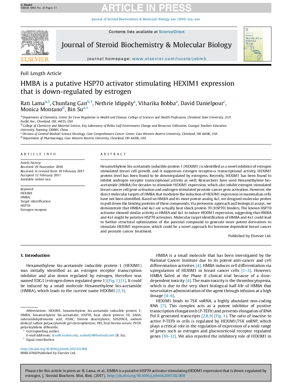 HMBA is a putative HSP70 activator stimulating HEXIM1 expression that is down-regulated by estrogen