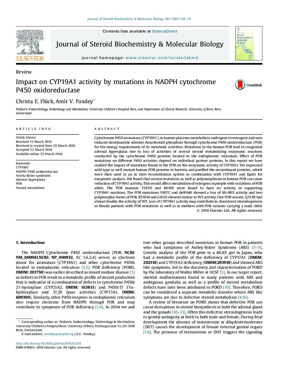 ReviewImpact on CYP19A1 activity by mutations in NADPH cytochrome P450 oxidoreductase