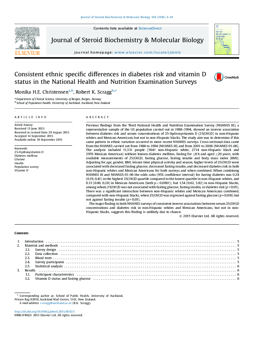 Consistent ethnic specific differences in diabetes risk and vitamin D status in the National Health and Nutrition Examination Surveys