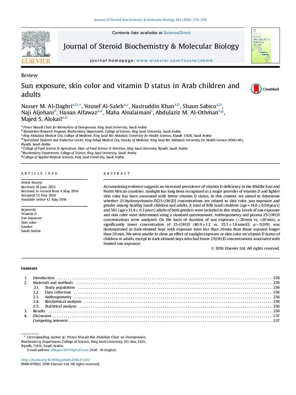 ReviewSun exposure, skin color and vitamin D status in Arab children and adults