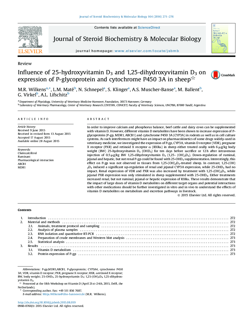 ReviewInfluence of 25-hydroxyvitamin D3 and 1,25-dihydroxyvitamin D3 on expression of P-glycoprotein and cytochrome P450 3A in sheep