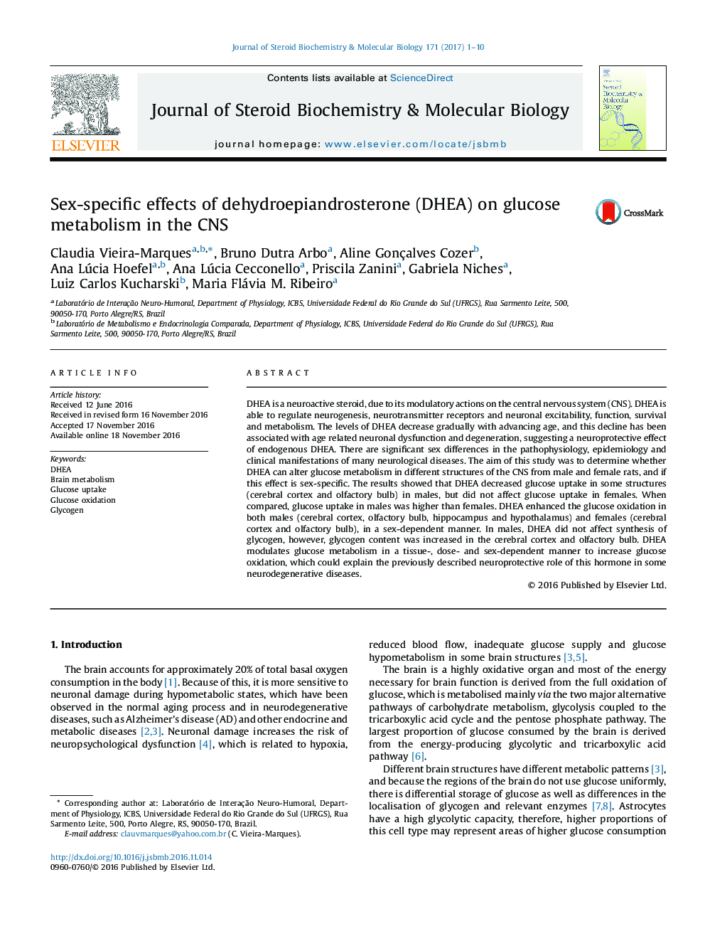 Sex-specific effects of dehydroepiandrosterone (DHEA) on glucose metabolism in the CNS
