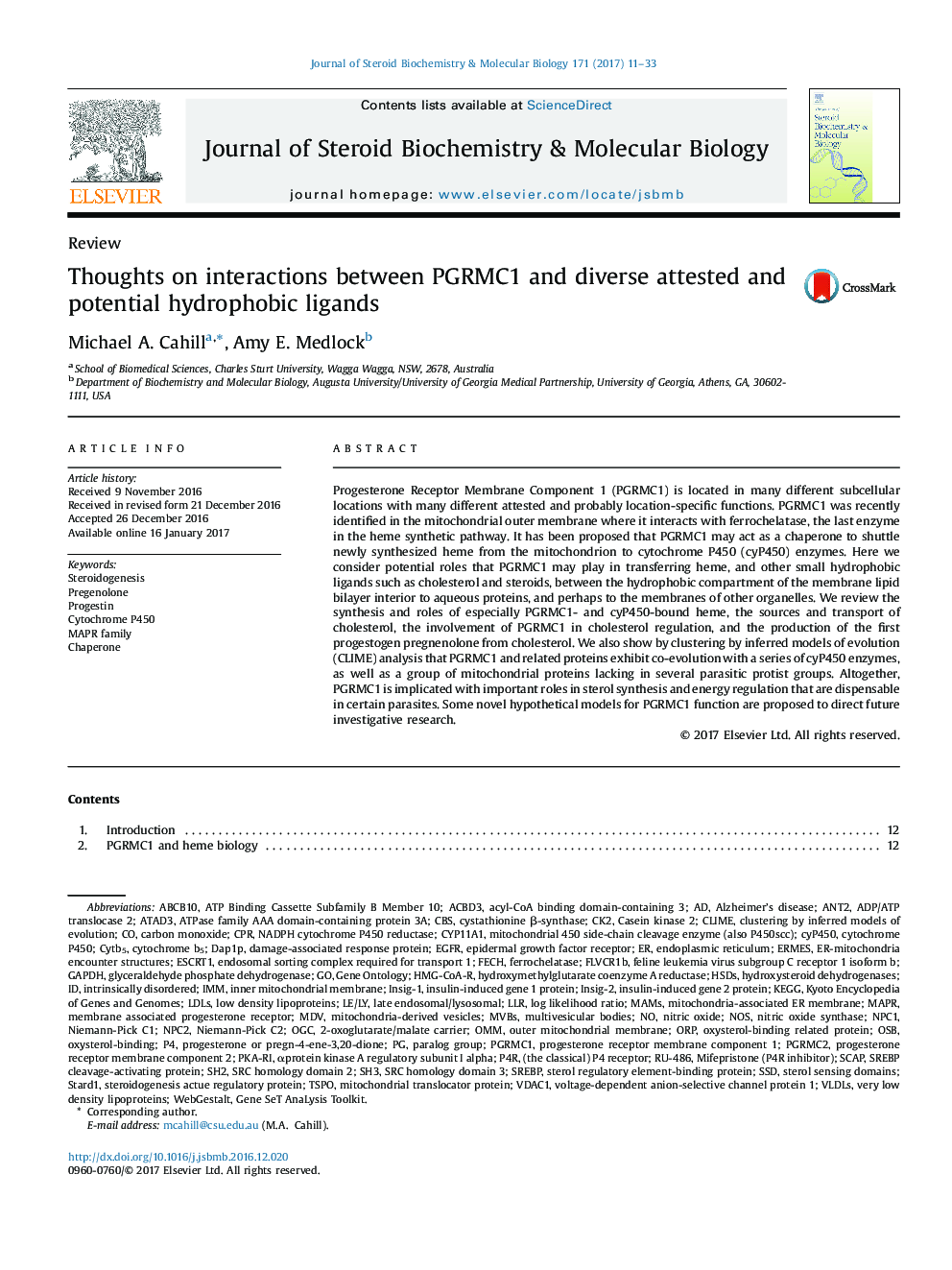 ReviewThoughts on interactions between PGRMC1 and diverse attested and potential hydrophobic ligands