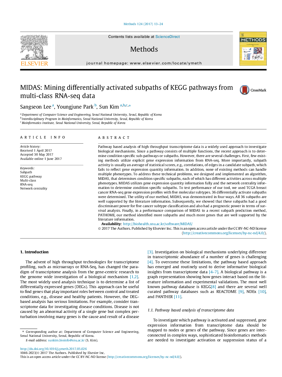 MIDAS: Mining differentially activated subpaths of KEGG pathways from multi-class RNA-seq data