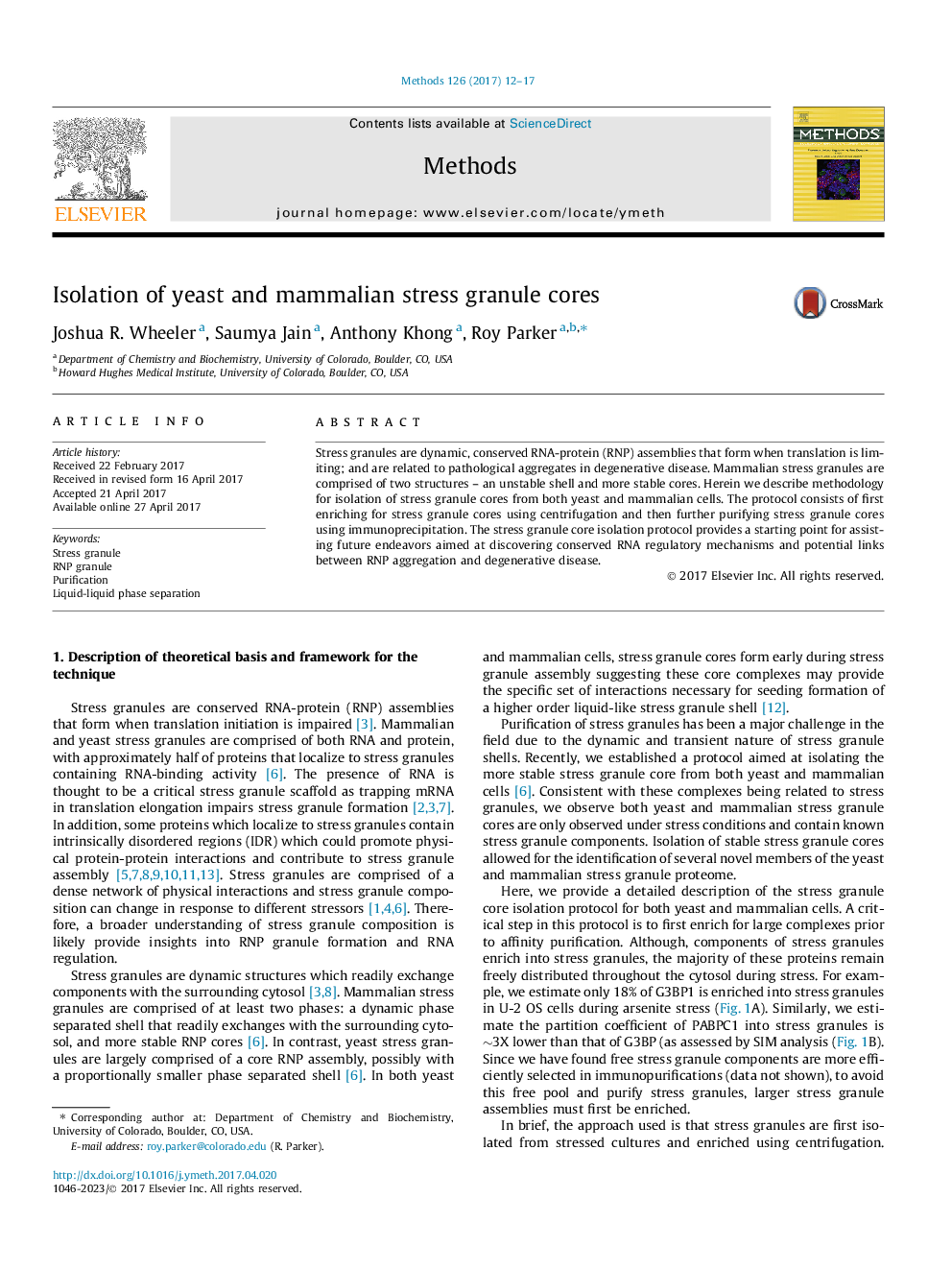 Isolation of yeast and mammalian stress granule cores