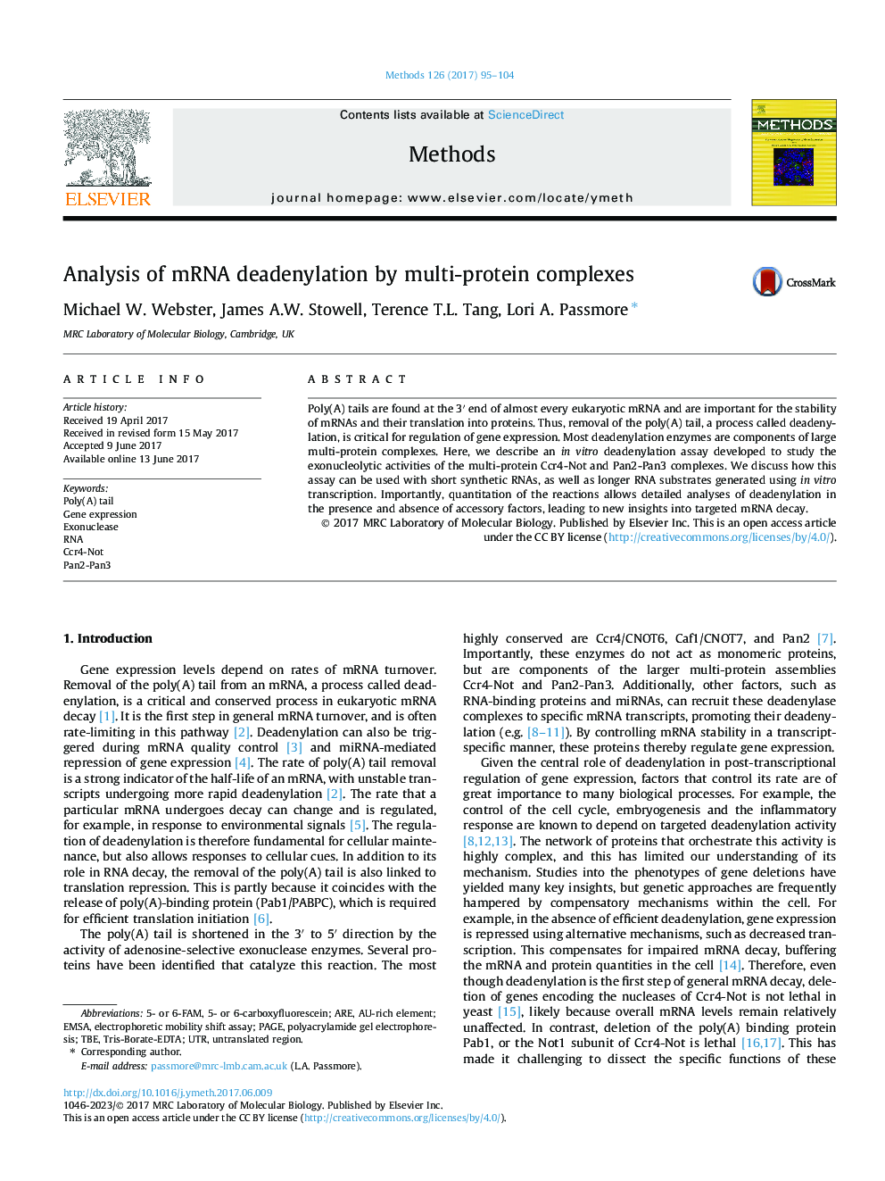 Analysis of mRNA deadenylation by multi-protein complexes