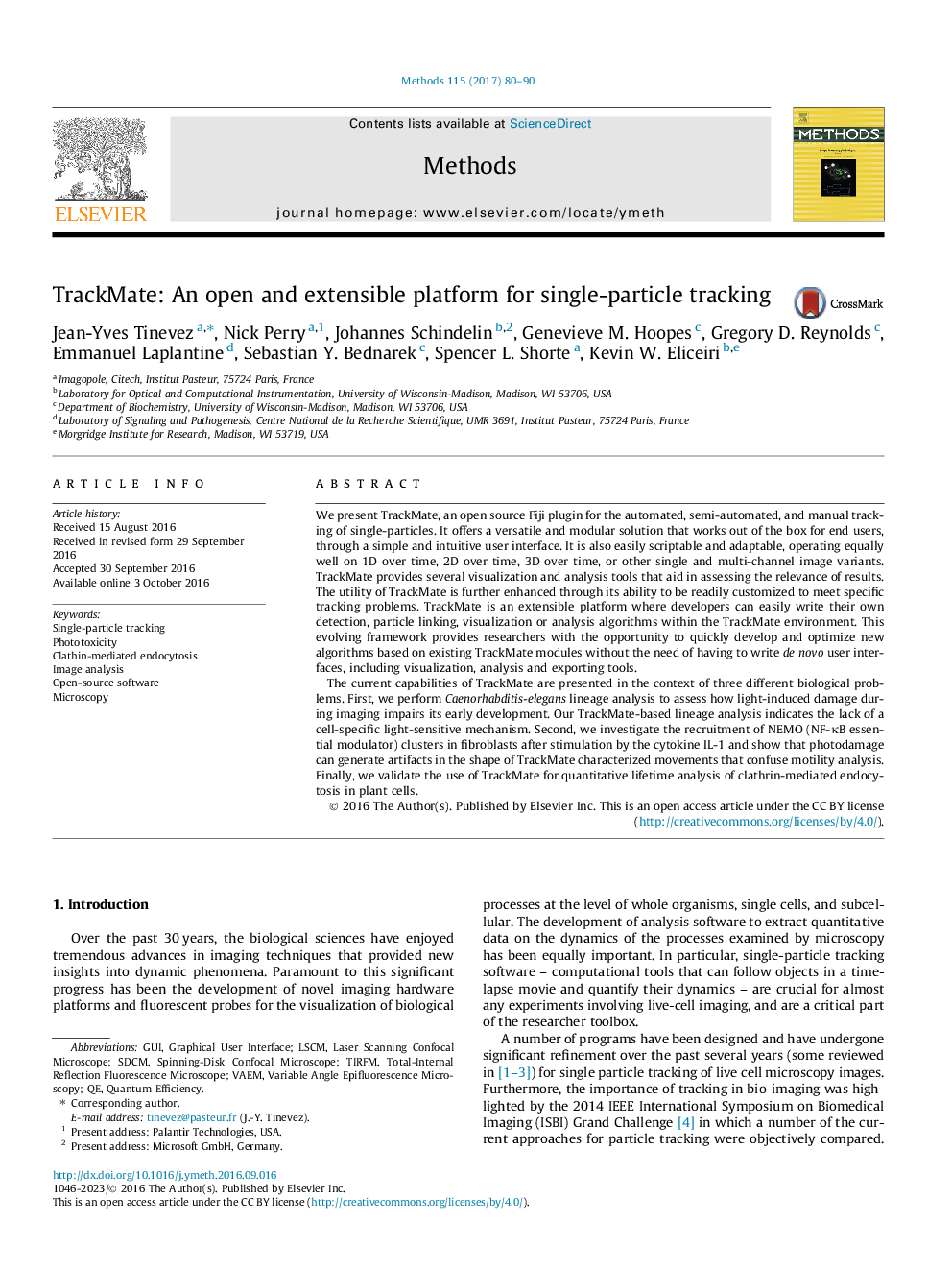 TrackMate: An open and extensible platform for single-particle tracking