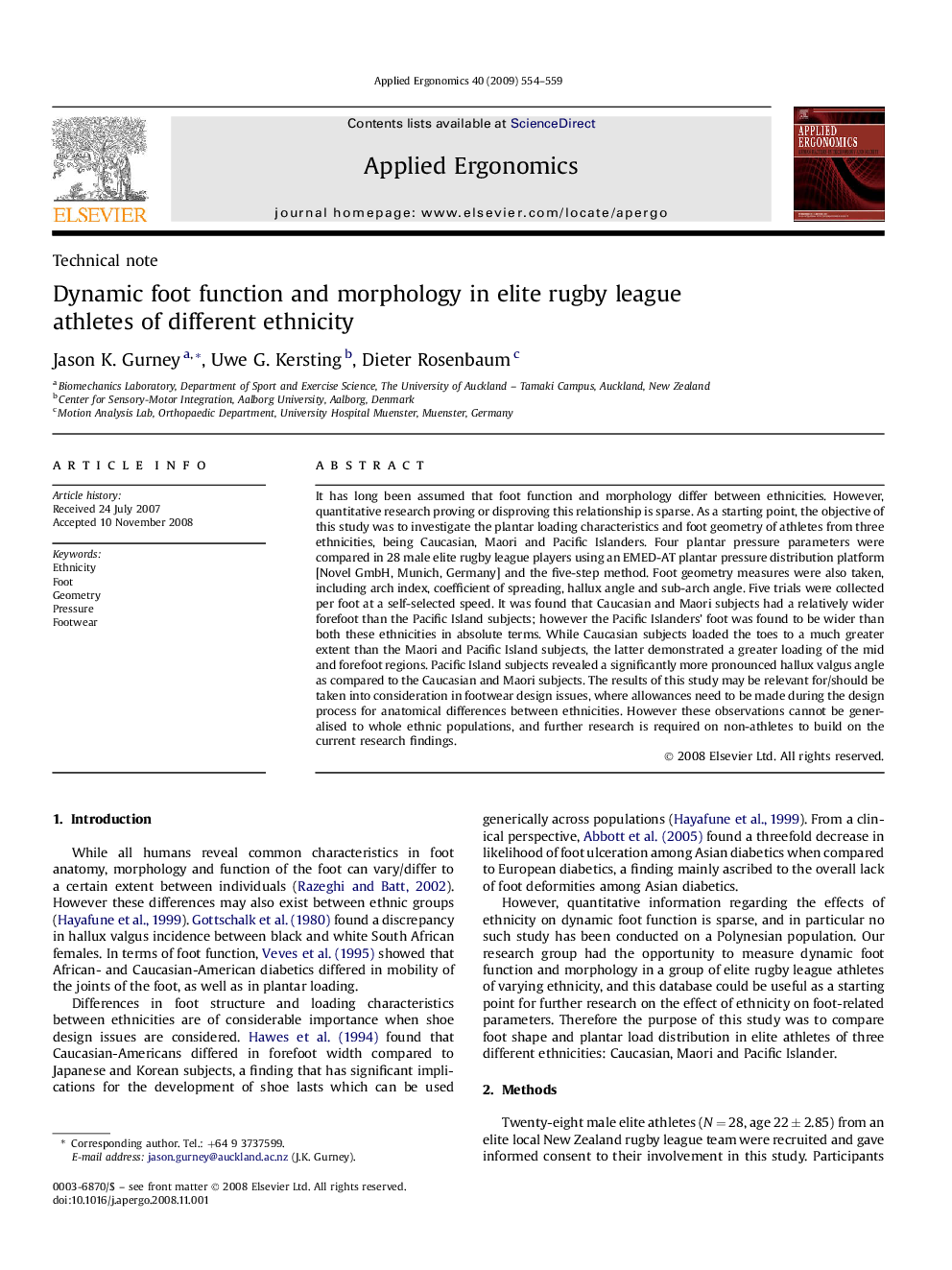 Dynamic foot function and morphology in elite rugby league athletes of different ethnicity