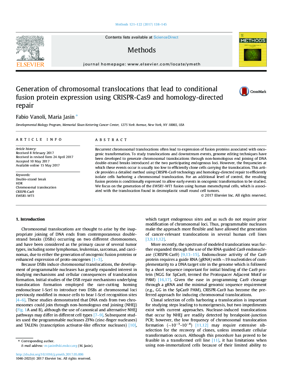 Generation of chromosomal translocations that lead to conditional fusion protein expression using CRISPR-Cas9 and homology-directed repair