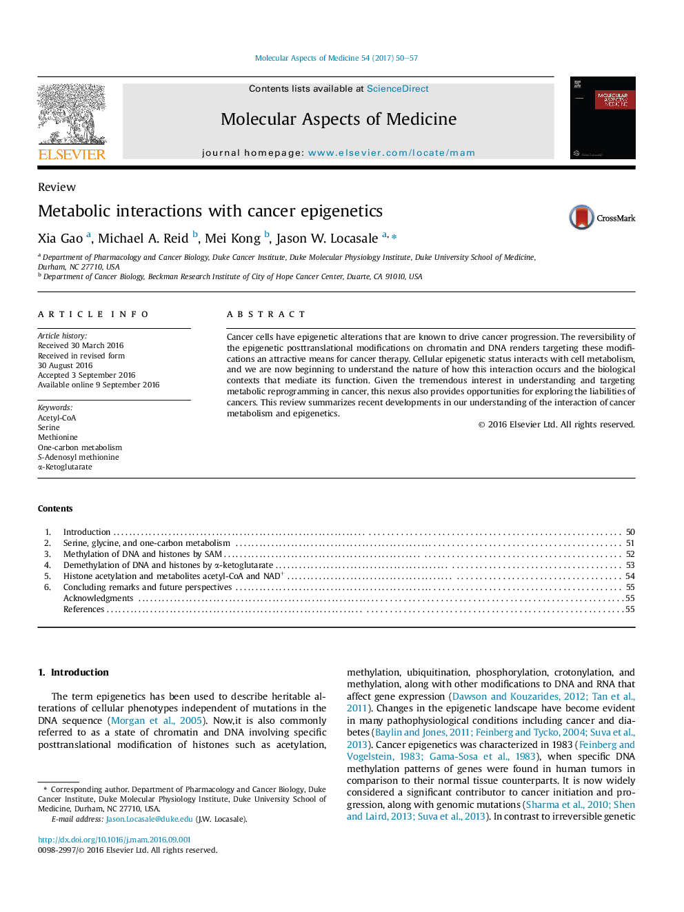 ReviewMetabolic interactions with cancer epigenetics