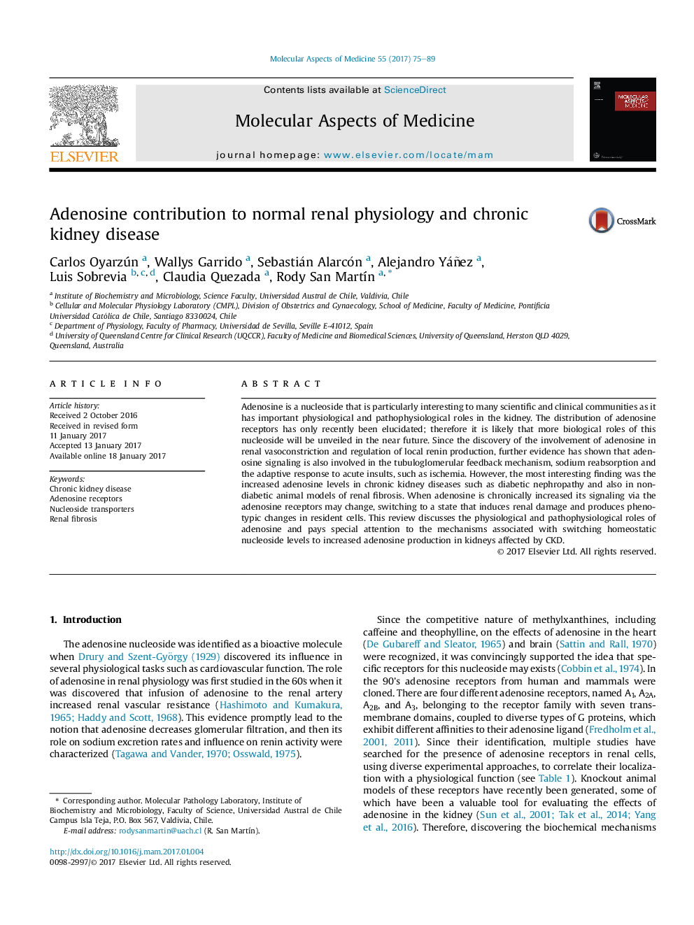 Adenosine contribution to normal renal physiology and chronic kidney disease