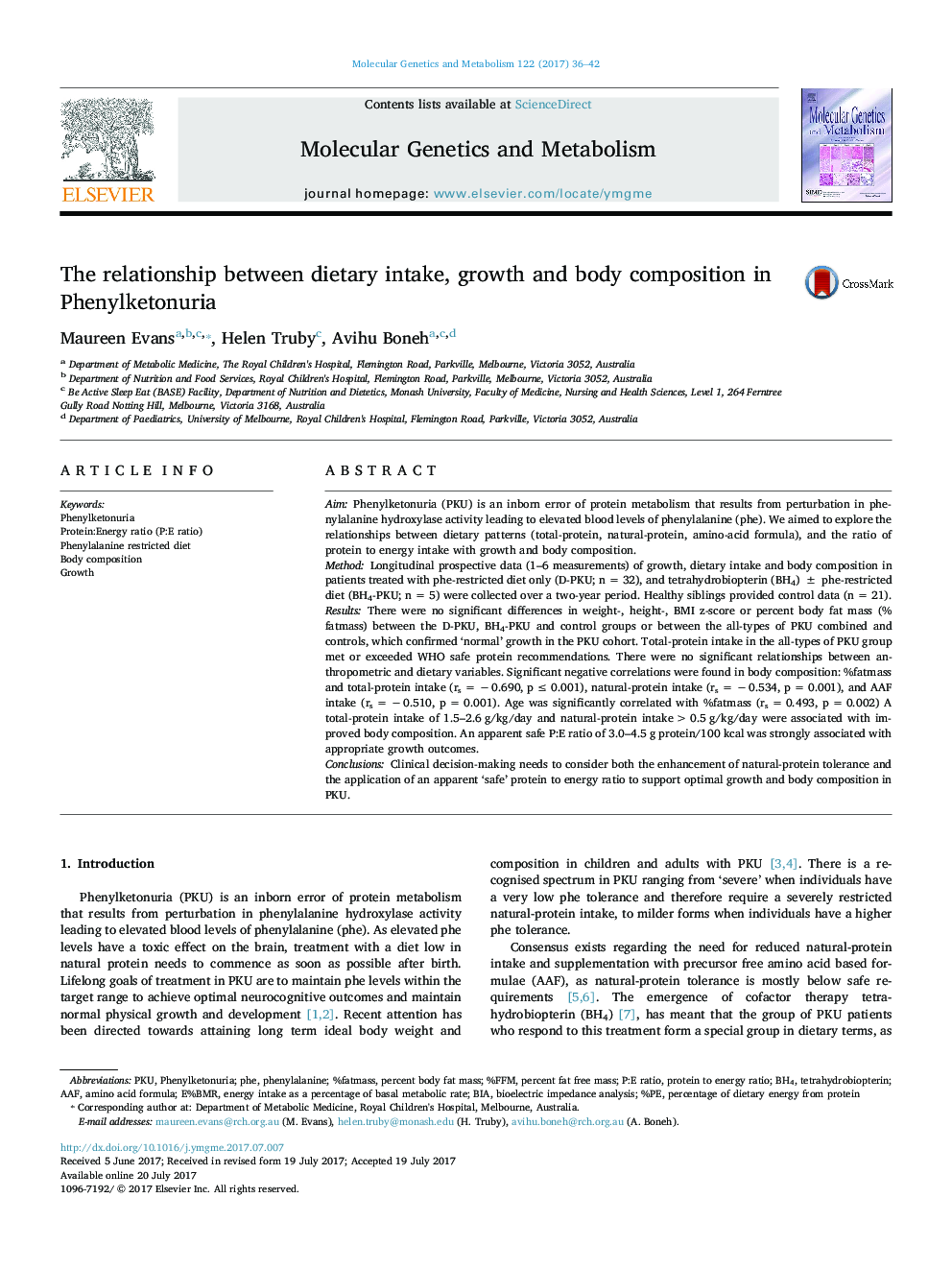 The relationship between dietary intake, growth and body composition in Phenylketonuria