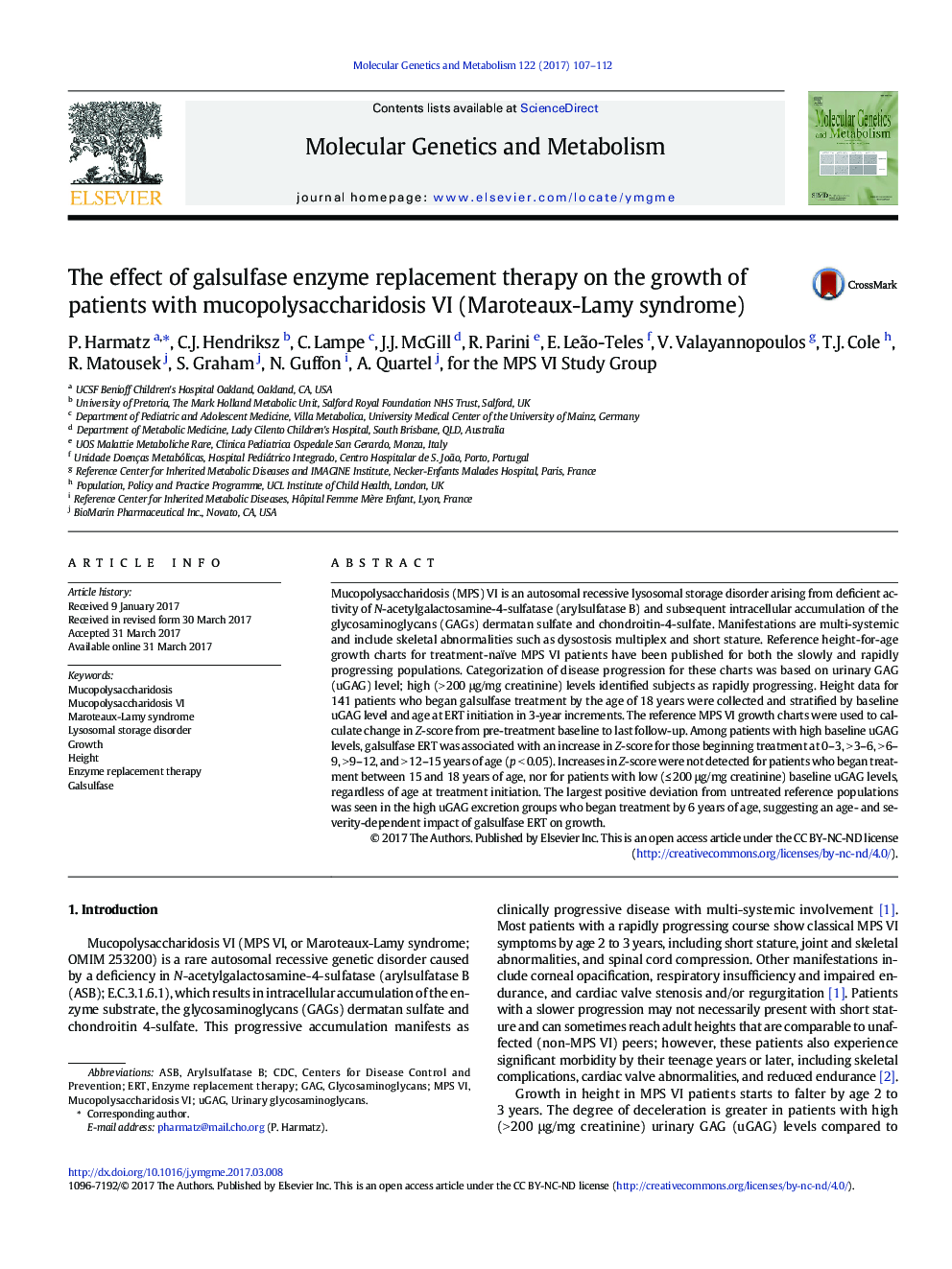 The effect of galsulfase enzyme replacement therapy on the growth of patients with mucopolysaccharidosis VI (Maroteaux-Lamy syndrome)