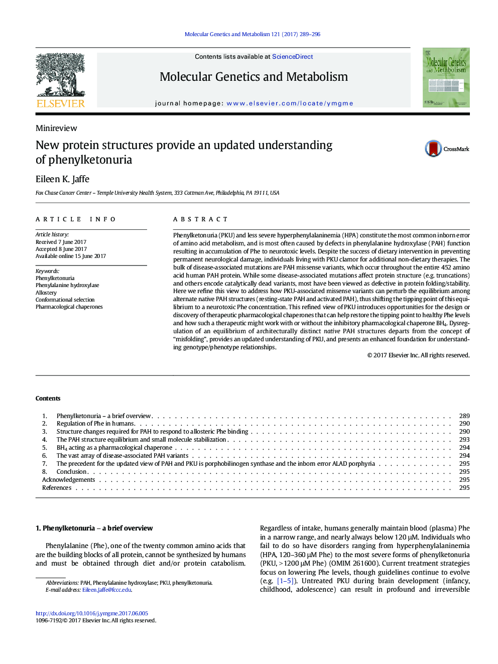 MinireviewNew protein structures provide an updated understanding of phenylketonuria