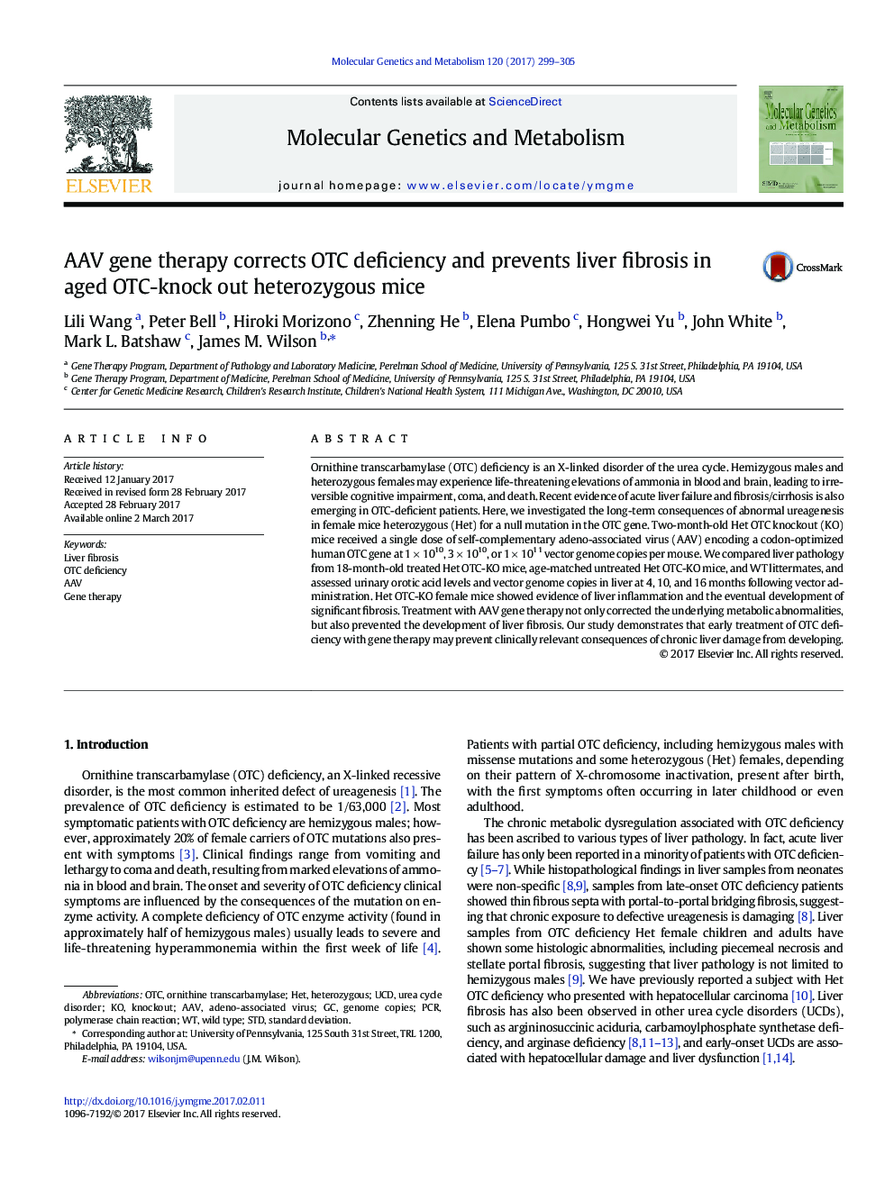 AAV gene therapy corrects OTC deficiency and prevents liver fibrosis in aged OTC-knock out heterozygous mice