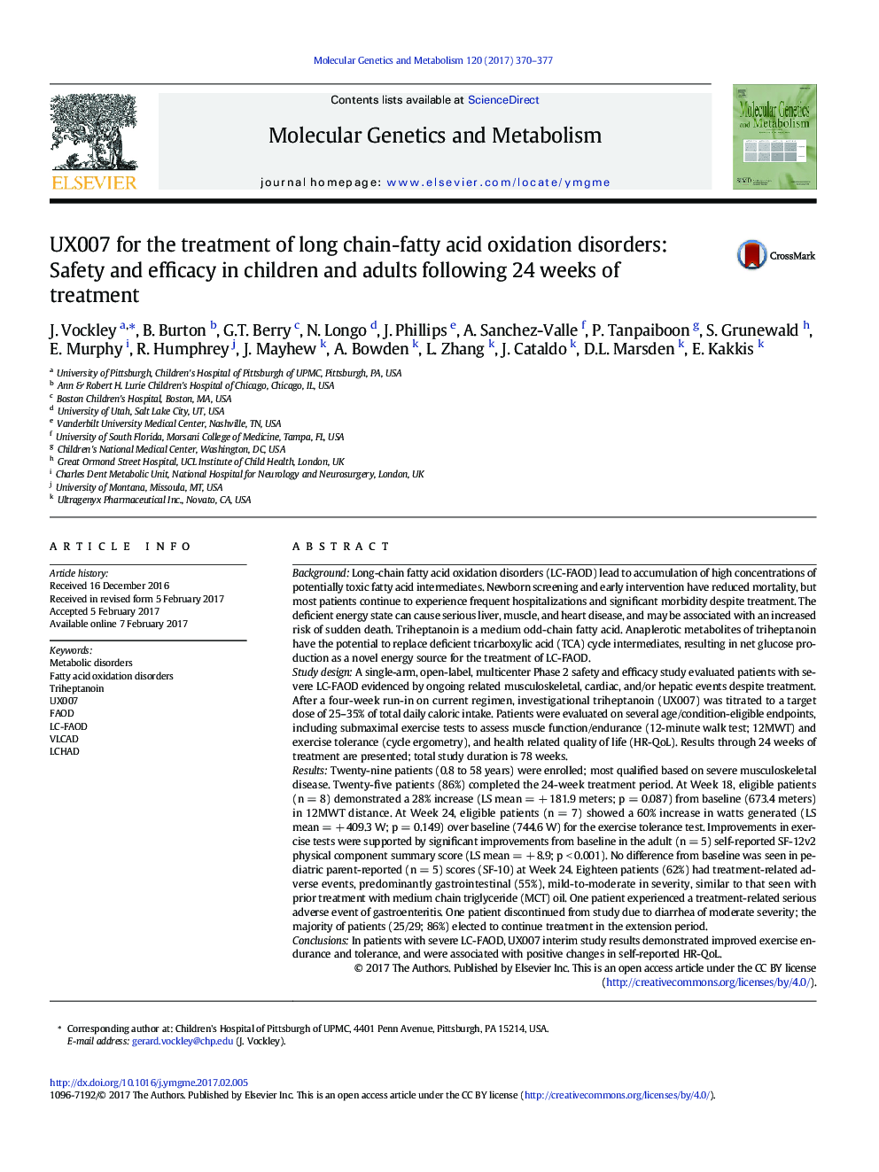 UX007 for the treatment of long chain-fatty acid oxidation disorders: Safety and efficacy in children and adults following 24 weeks of treatment