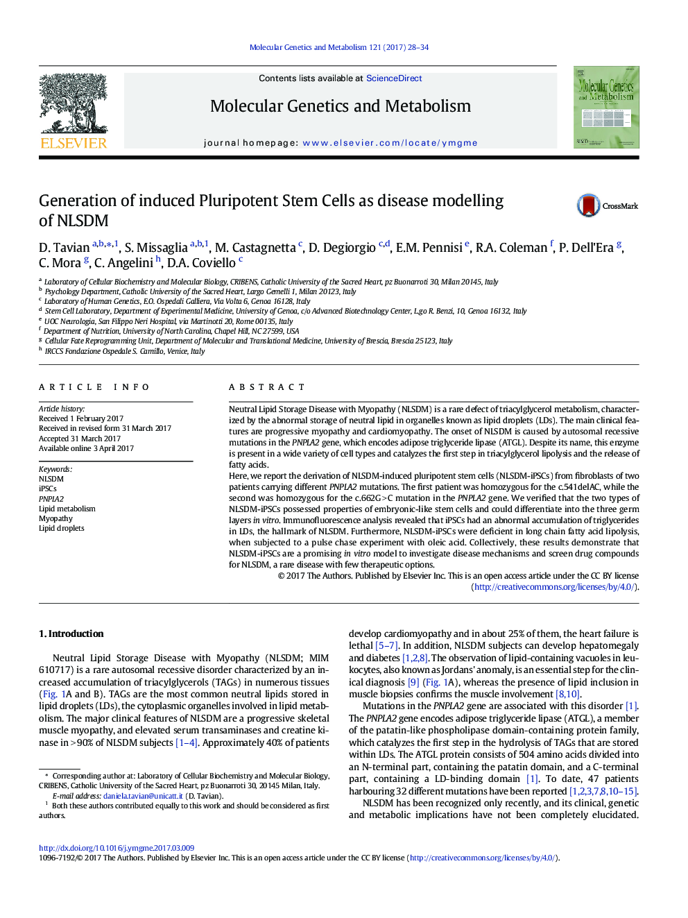 Generation of induced Pluripotent Stem Cells as disease modelling of NLSDM