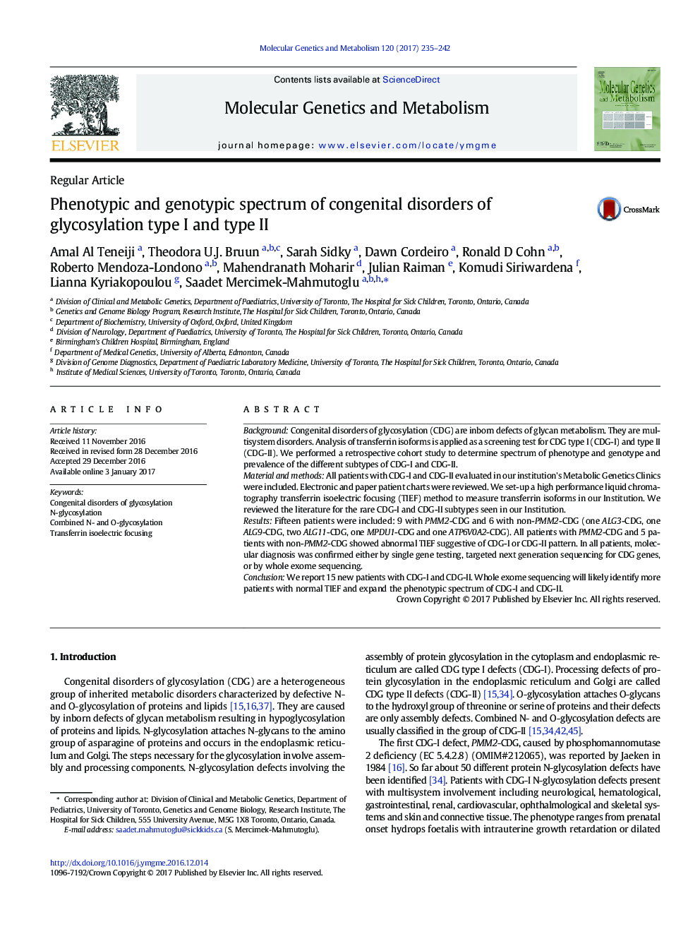 Regular ArticlePhenotypic and genotypic spectrum of congenital disorders of glycosylation type I and type II